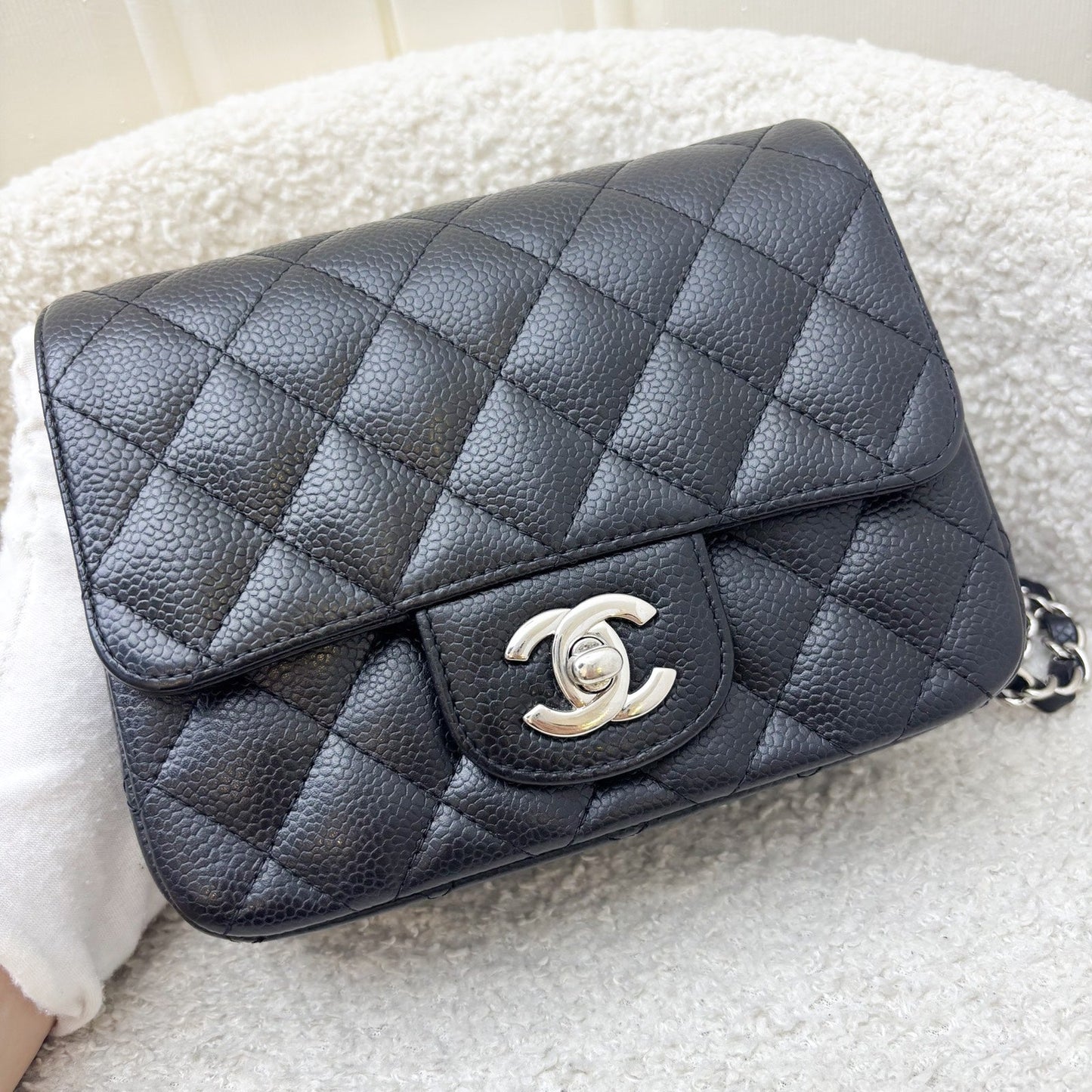 GLM-Classic Square Mini Flap in Black Caviar and SHW