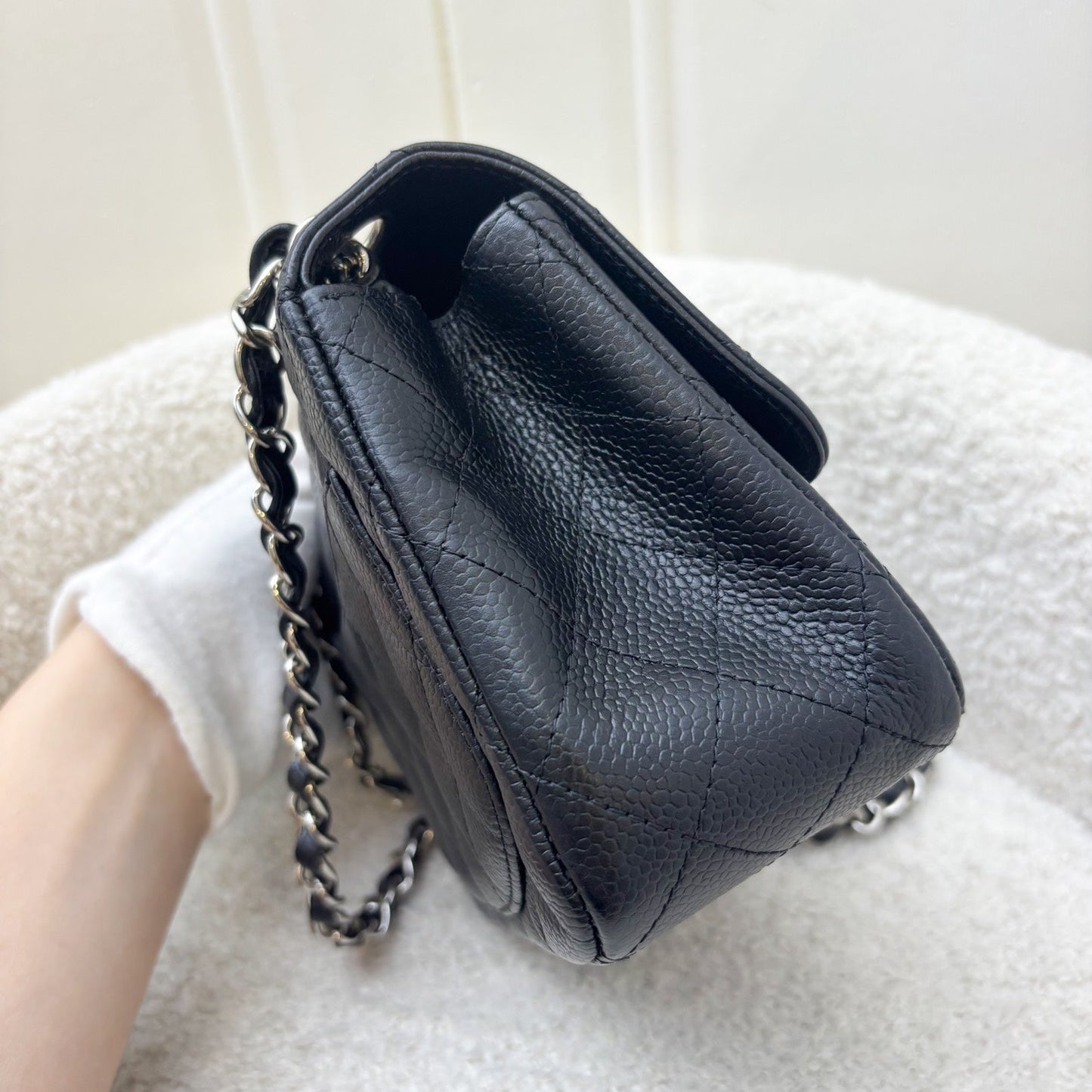 GLM-Classic Square Mini Flap in Black Caviar and SHW