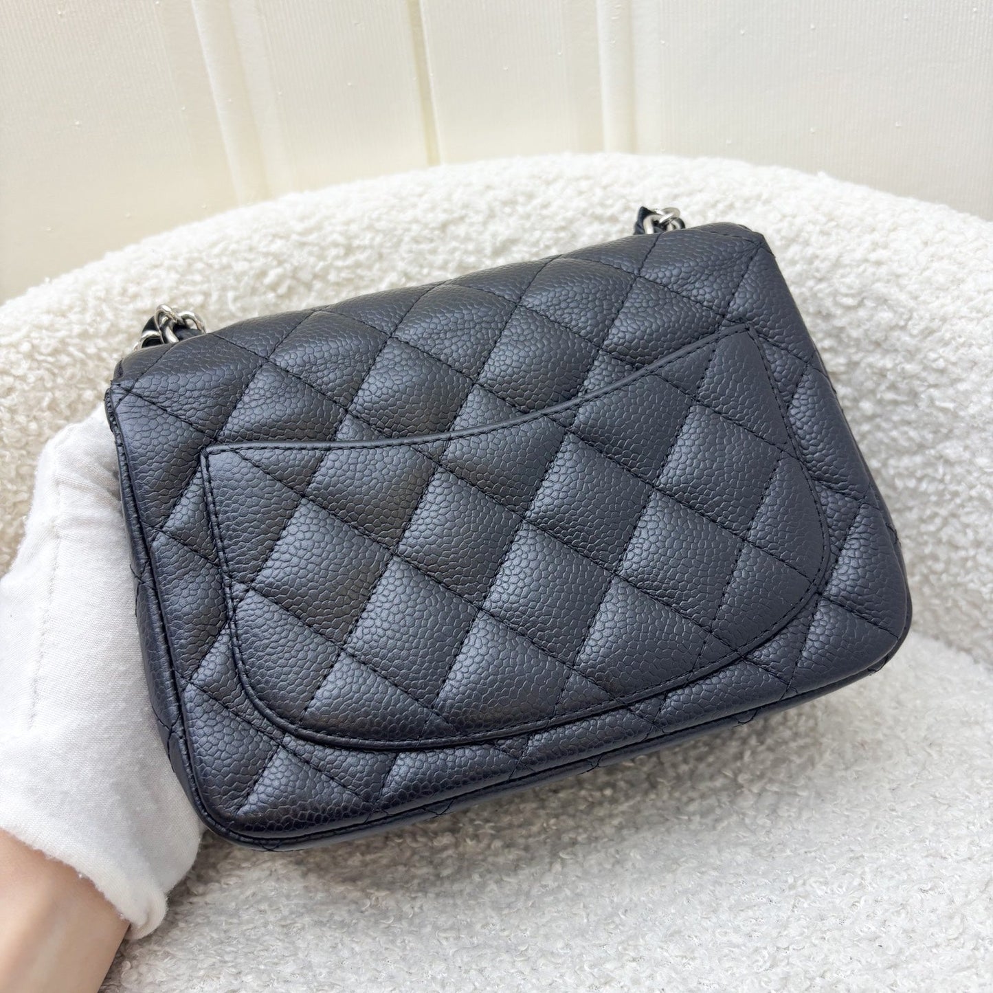 GLM-Classic Square Mini Flap in Black Caviar and SHW