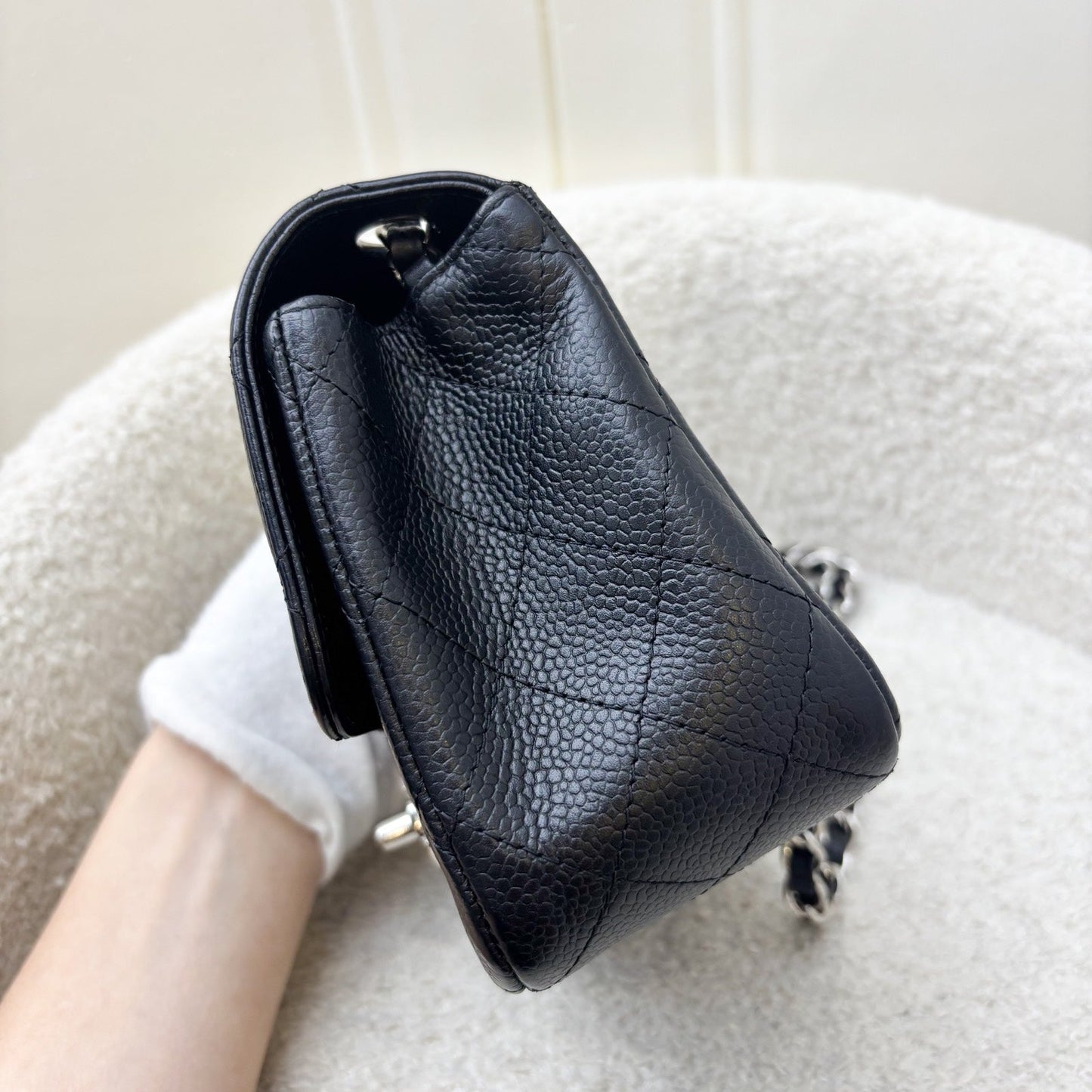 GLM-Classic Square Mini Flap in Black Caviar and SHW