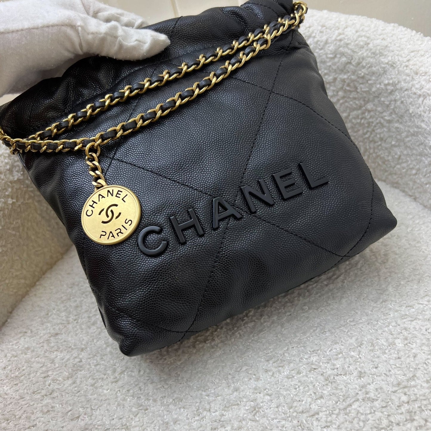 GLM-22 Mini Hobo Handbag in Black Shiny Caviar and AGHW