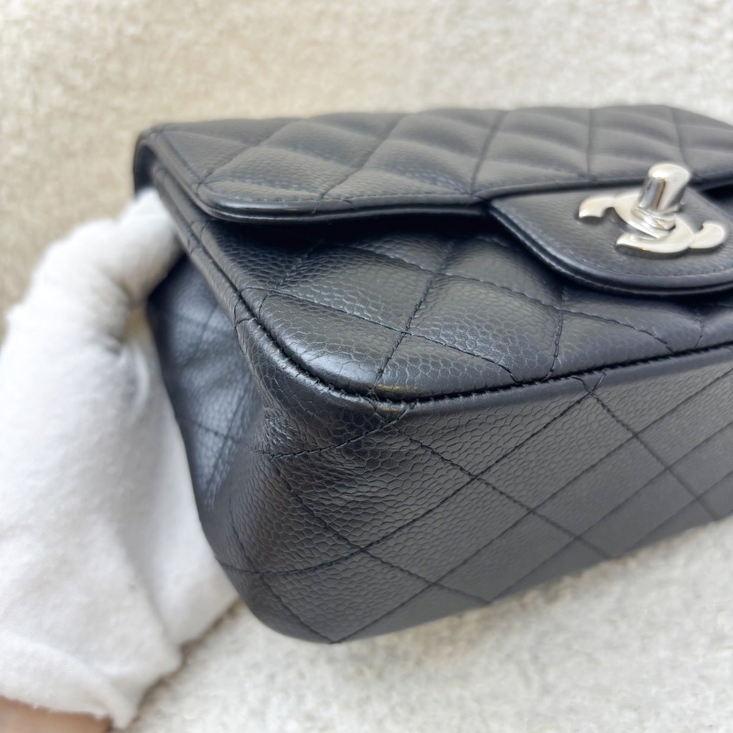 GLM-Classic Square Mini Flap in Black Caviar and SHW