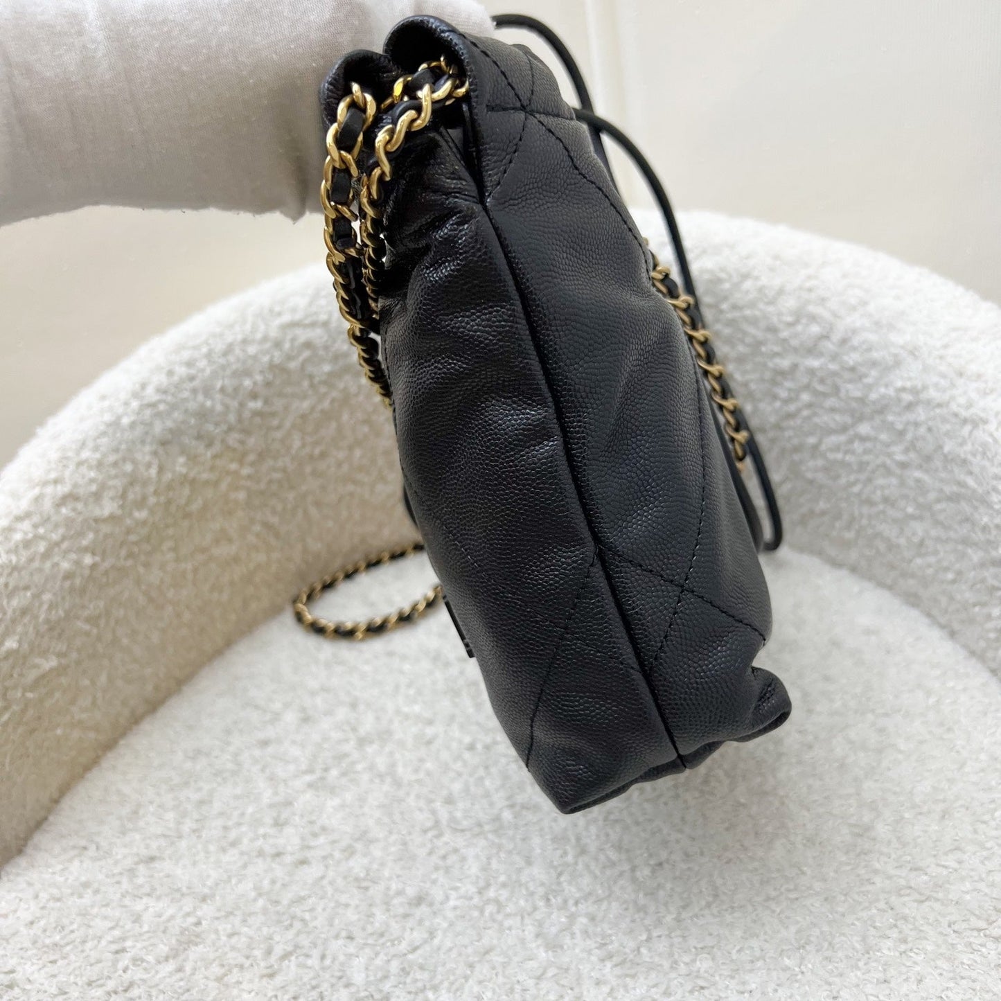 GLM-22 Mini Hobo Handbag in Black Shiny Caviar and AGHW