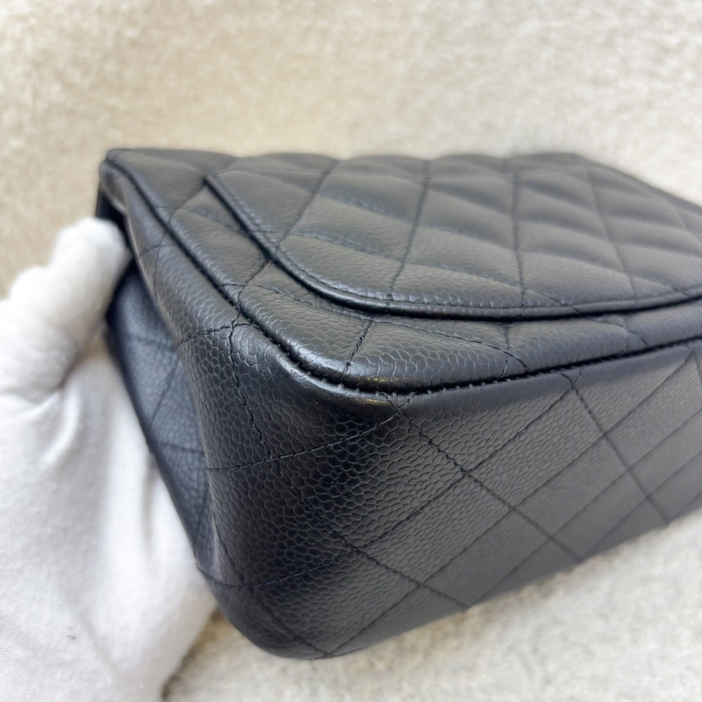 GLM-Classic Square Mini Flap in Black Caviar and SHW