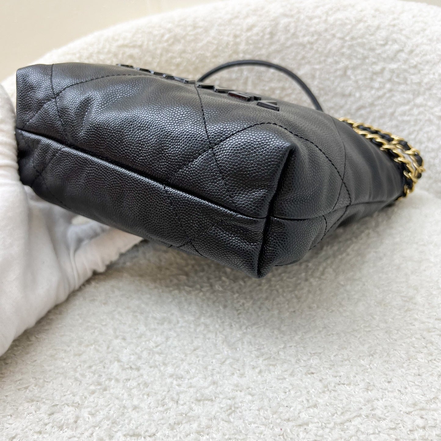 GLM-22 Mini Hobo Handbag in Black Shiny Caviar and AGHW