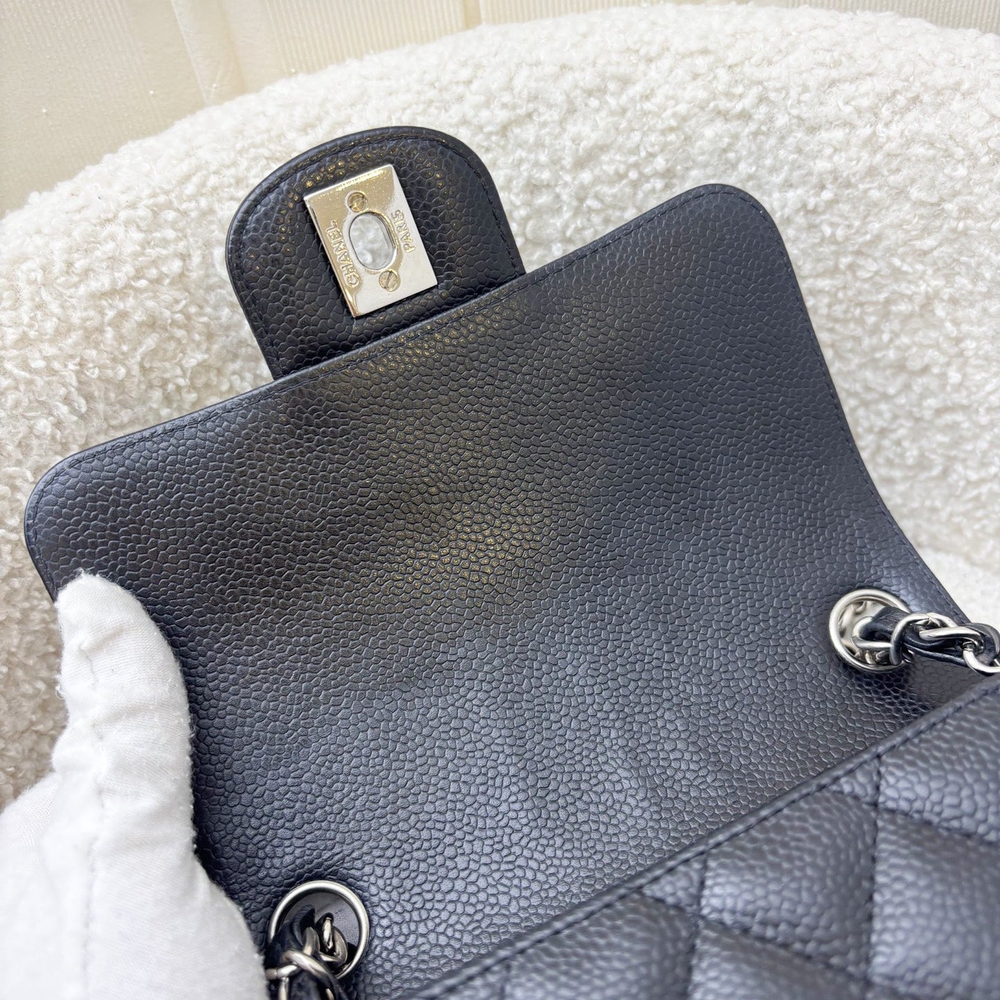 GLM-Classic Square Mini Flap in Black Caviar and SHW