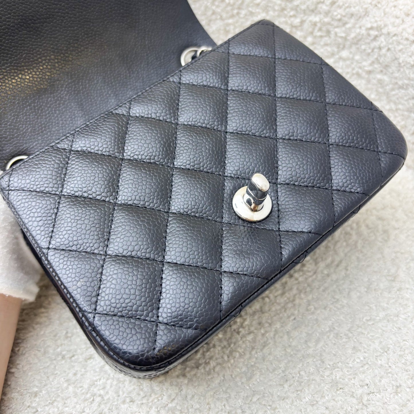 GLM-Classic Square Mini Flap in Black Caviar and SHW