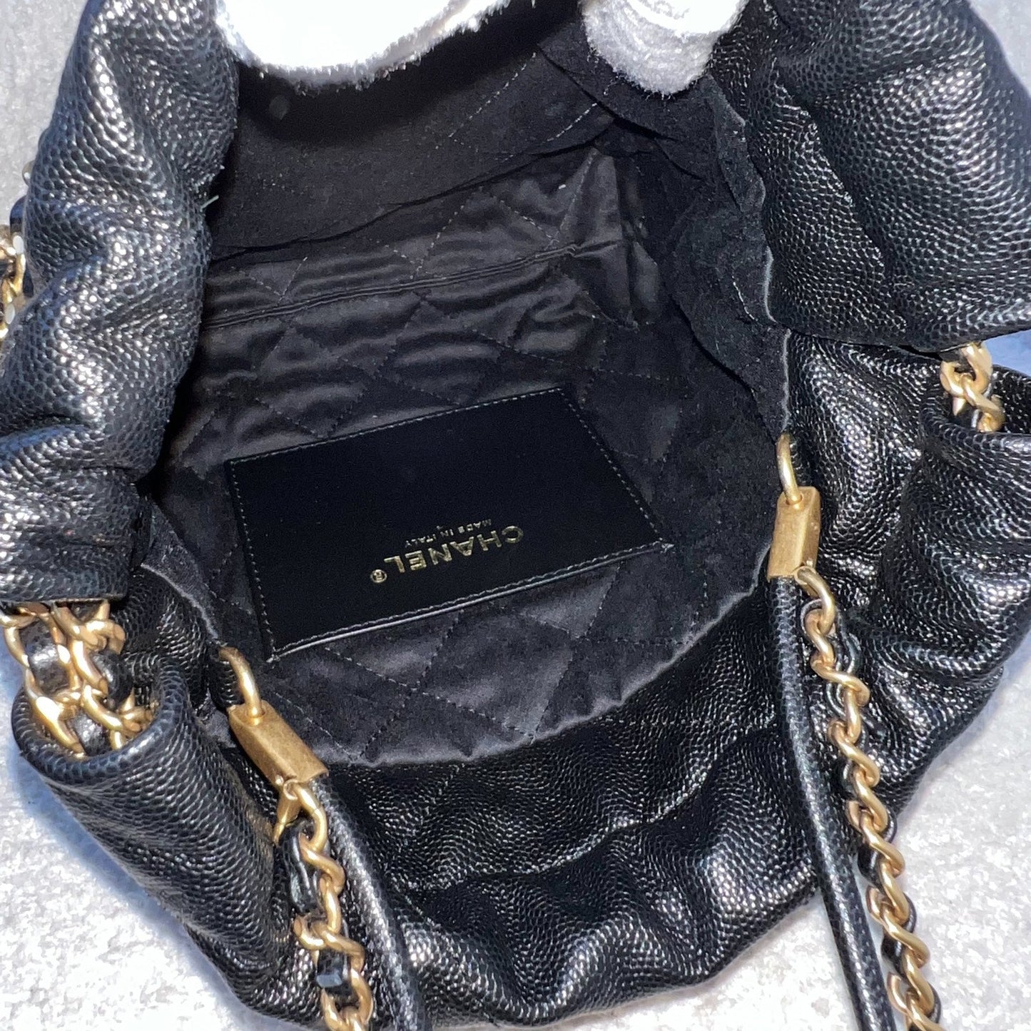 GLM-22 Mini Hobo Handbag in Black Shiny Caviar and AGHW