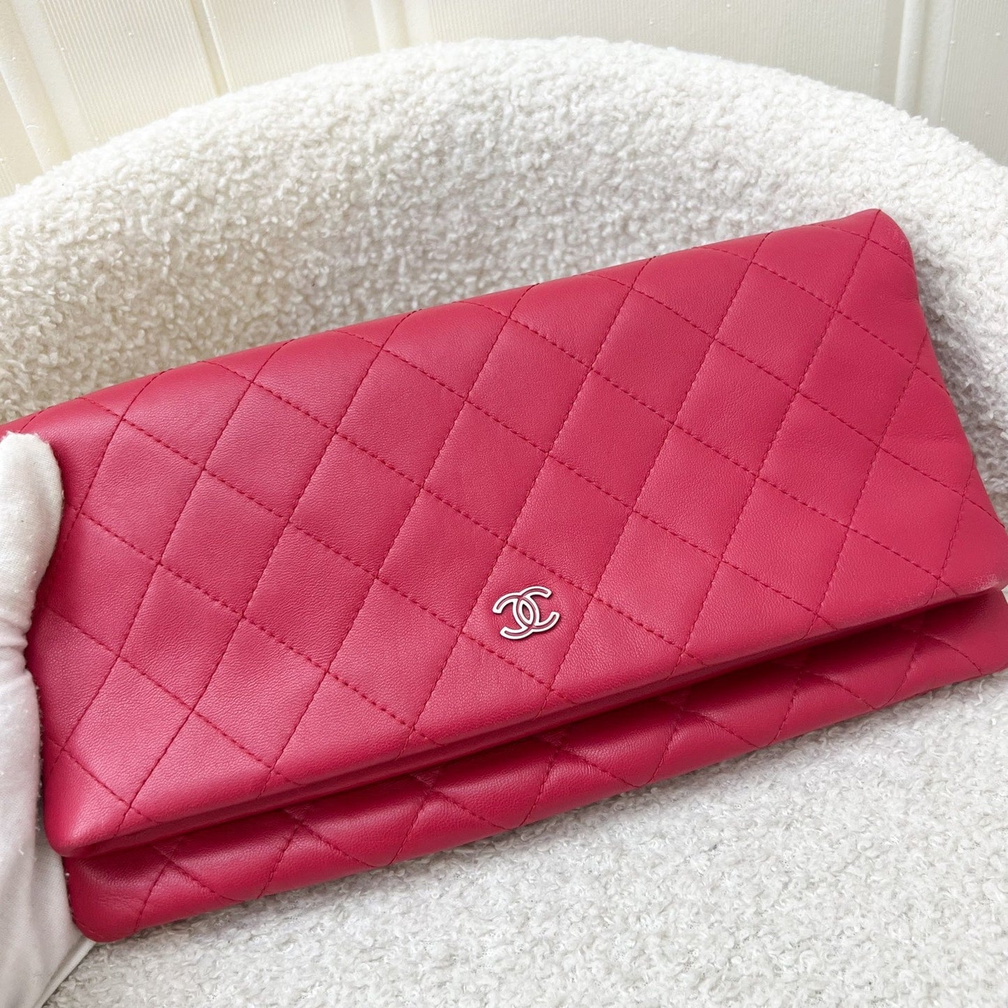 GLM-Foldover Clutch in Dark Pink Lambskin and SHW