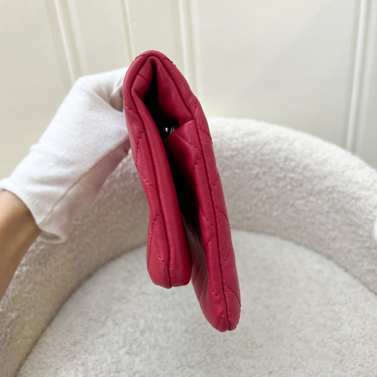 GLM-Foldover Clutch in Dark Pink Lambskin and SHW