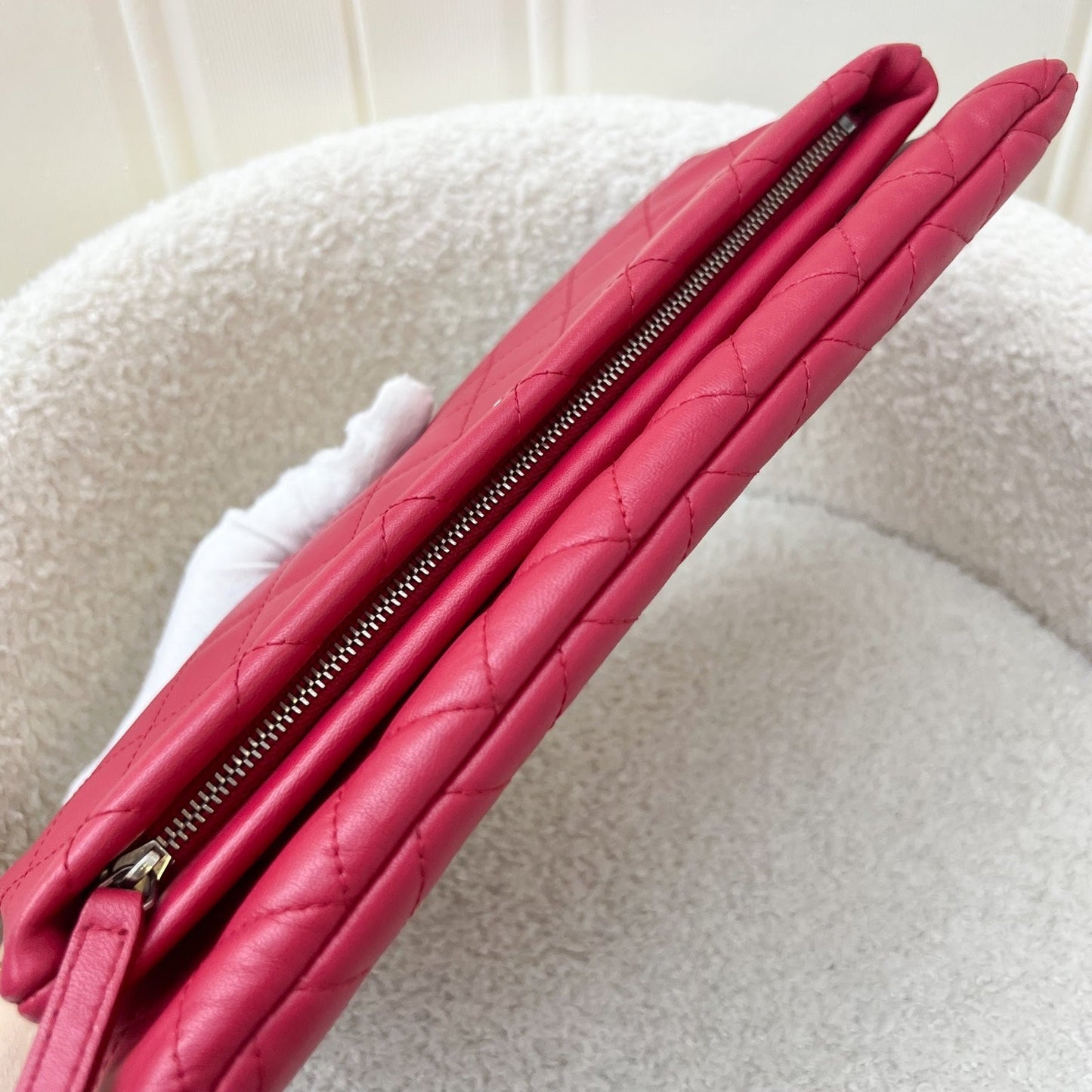 GLM-Foldover Clutch in Dark Pink Lambskin and SHW