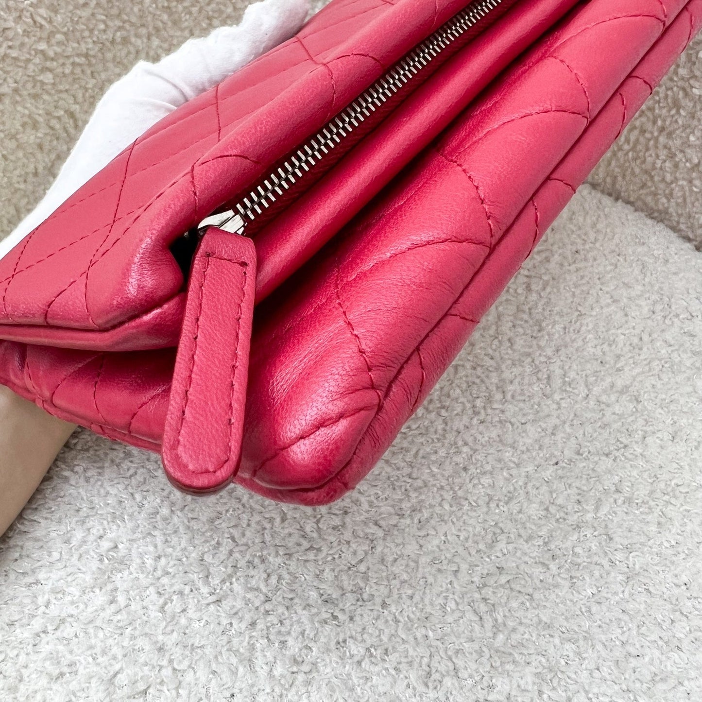 GLM-Foldover Clutch in Dark Pink Lambskin and SHW