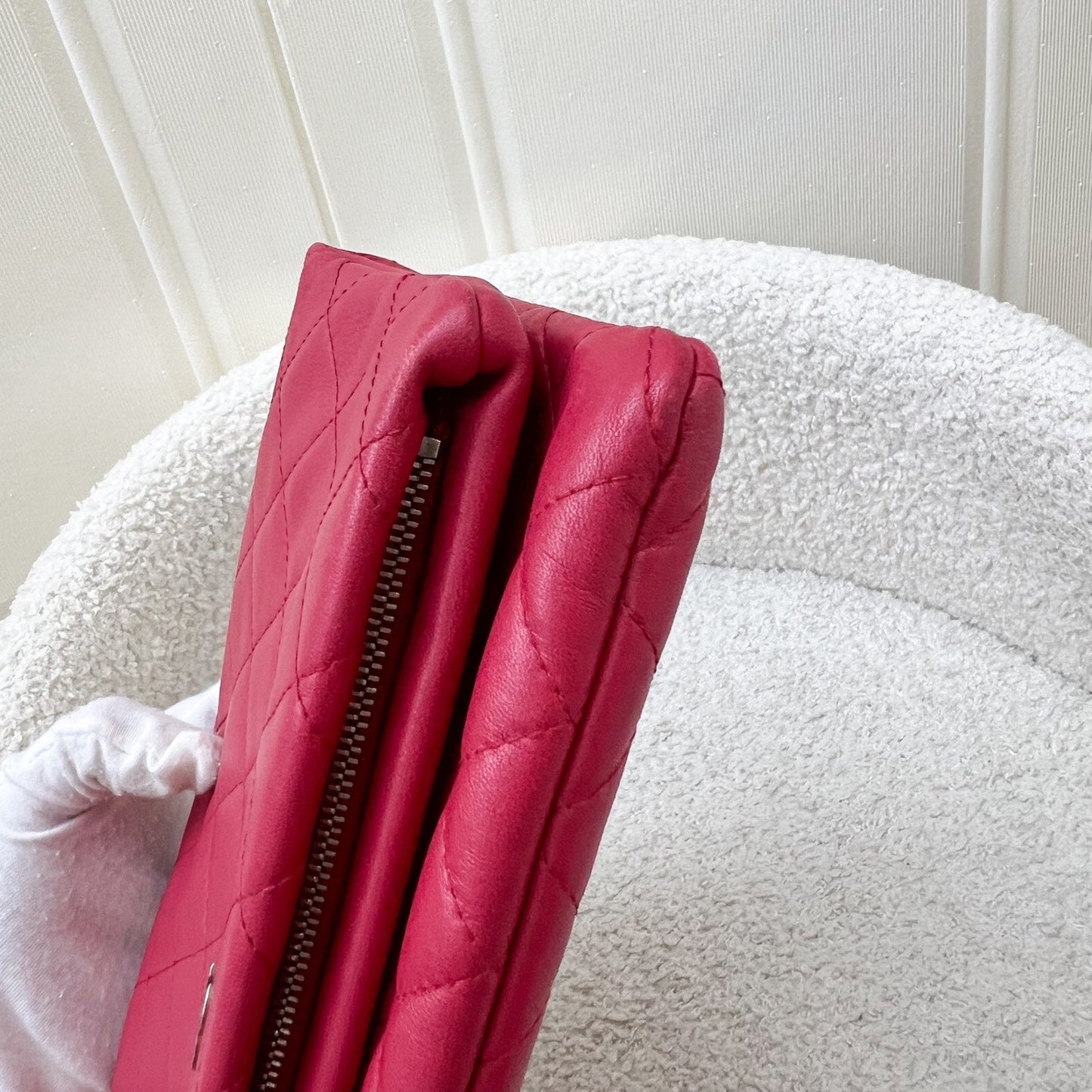 GLM-Foldover Clutch in Dark Pink Lambskin and SHW