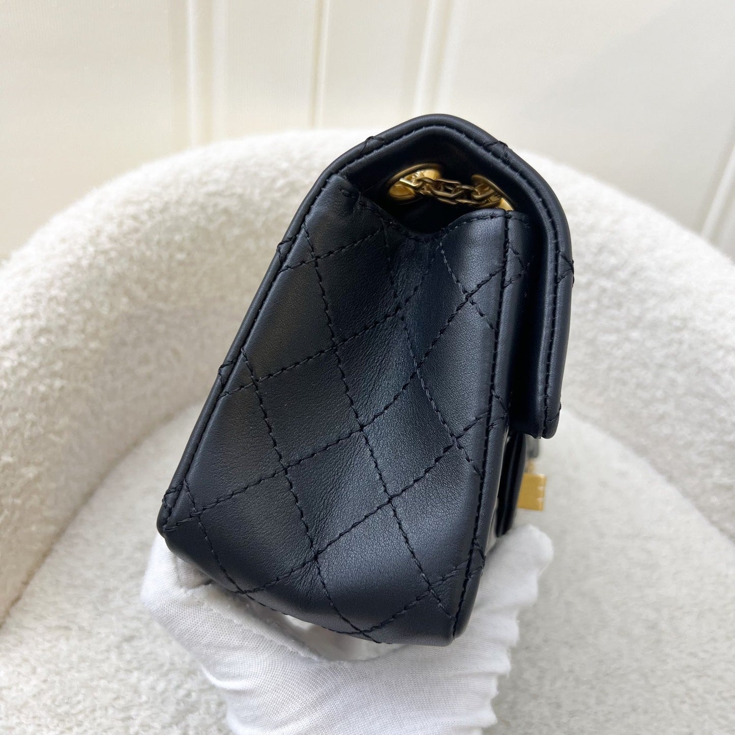 GLM-Classic 2.55 Reissue Mini Flap in Black Distressed Calfskin AGHW (Model: AS0874)