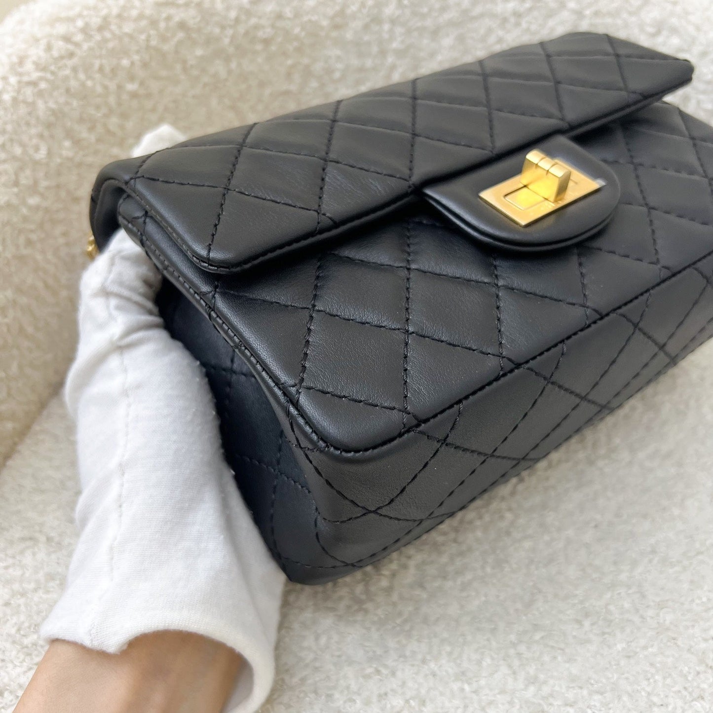 GLM-Classic 2.55 Reissue Mini Flap in Black Distressed Calfskin AGHW (Model: AS0874)