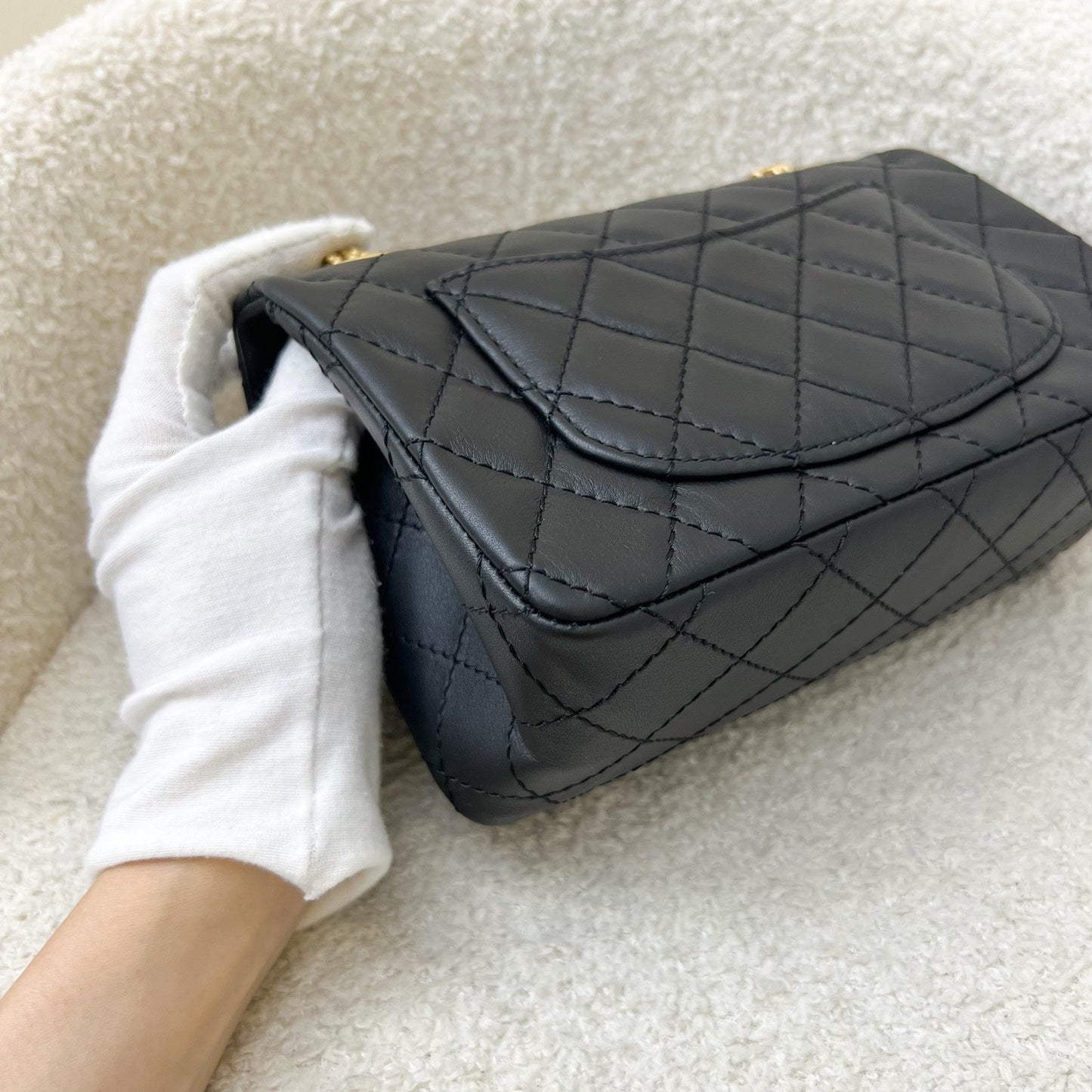 GLM-Classic 2.55 Reissue Mini Flap in Black Distressed Calfskin AGHW (Model: AS0874)