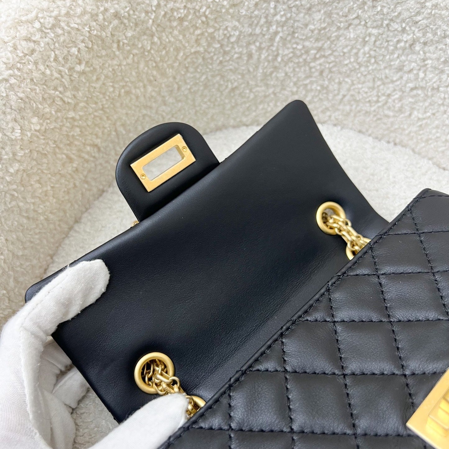 GLM-Classic 2.55 Reissue Mini Flap in Black Distressed Calfskin AGHW (Model: AS0874)