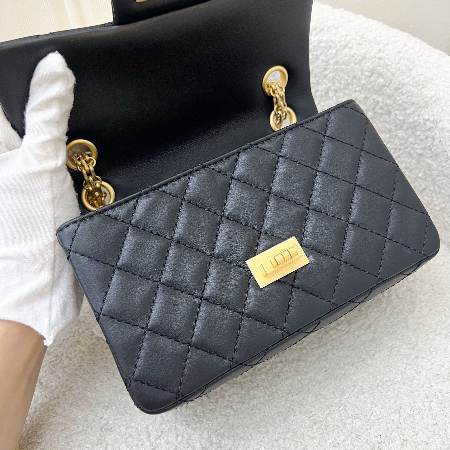 GLM-Classic 2.55 Reissue Mini Flap in Black Distressed Calfskin AGHW (Model: AS0874)