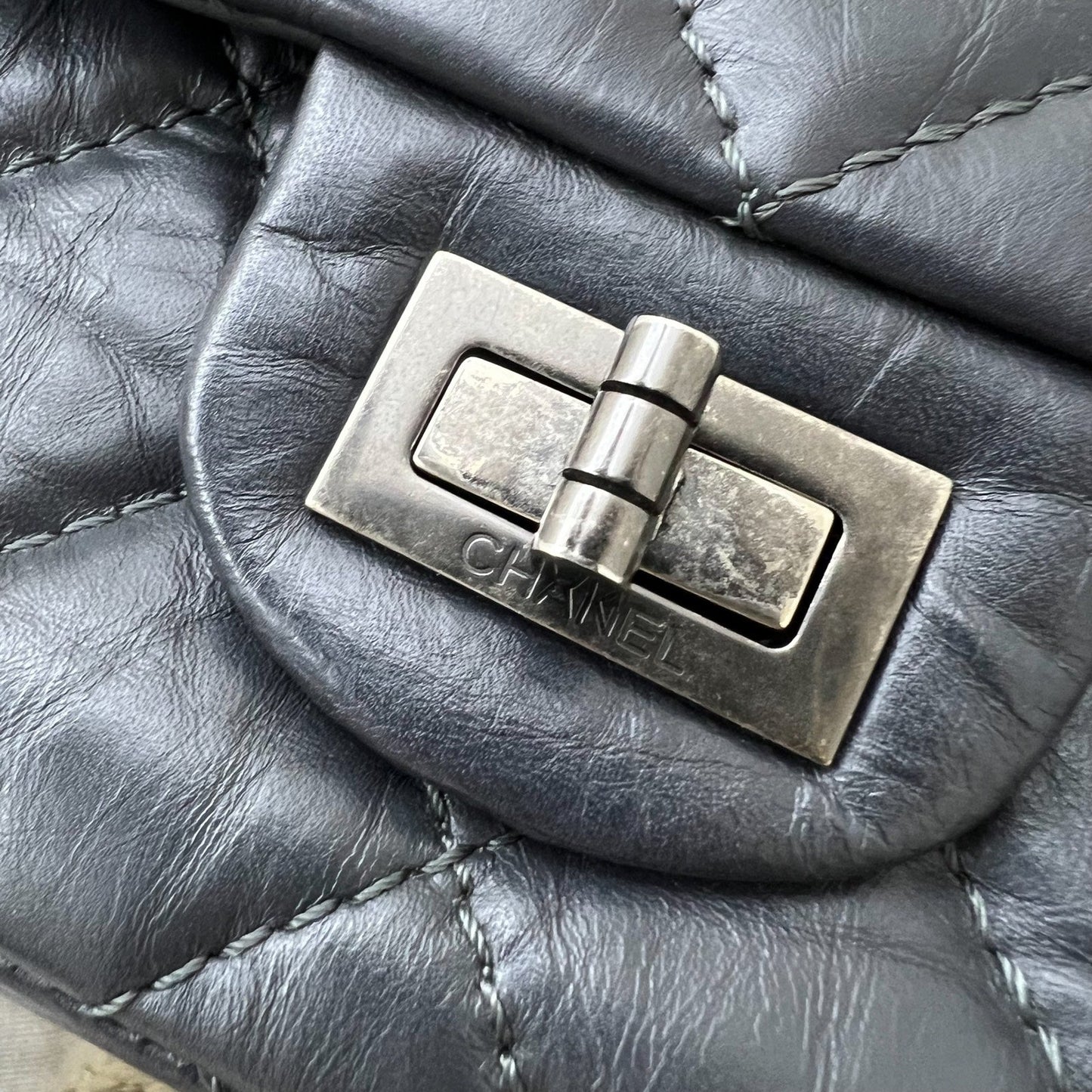 GLM-Large 2.55 Reissue Flap in Charcoal Grey Distressed Calfskin and RHW