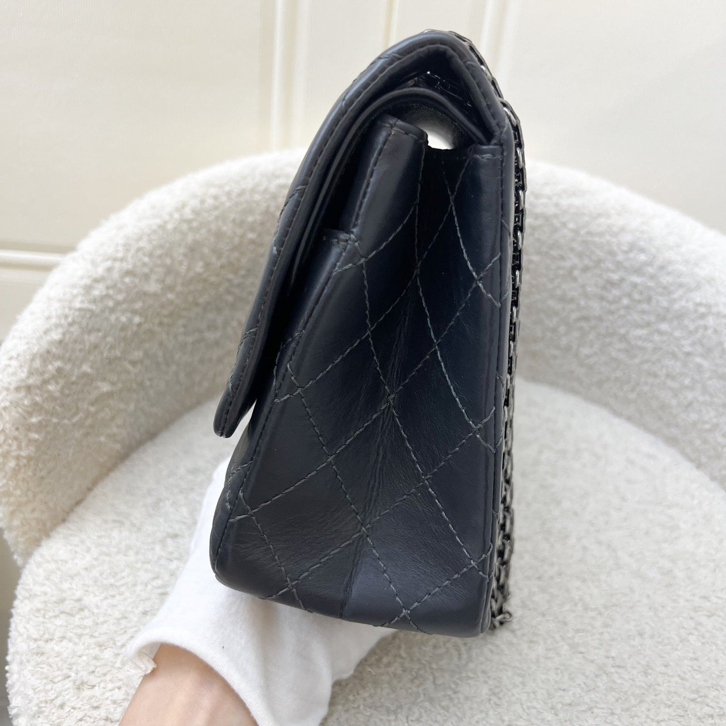 GLM-Large 2.55 Reissue Flap in Charcoal Grey Distressed Calfskin and RHW