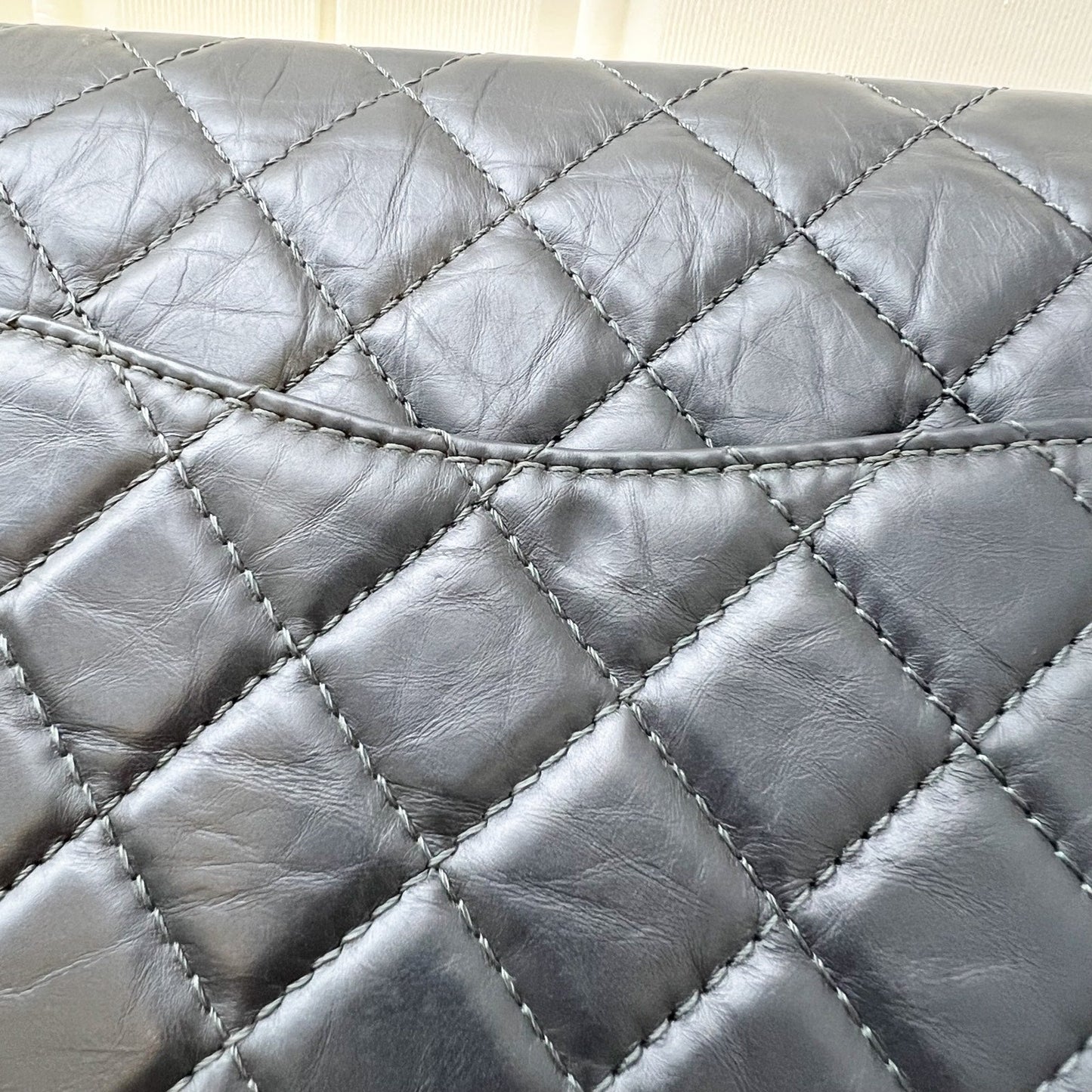 GLM-Large 2.55 Reissue Flap in Charcoal Grey Distressed Calfskin and RHW