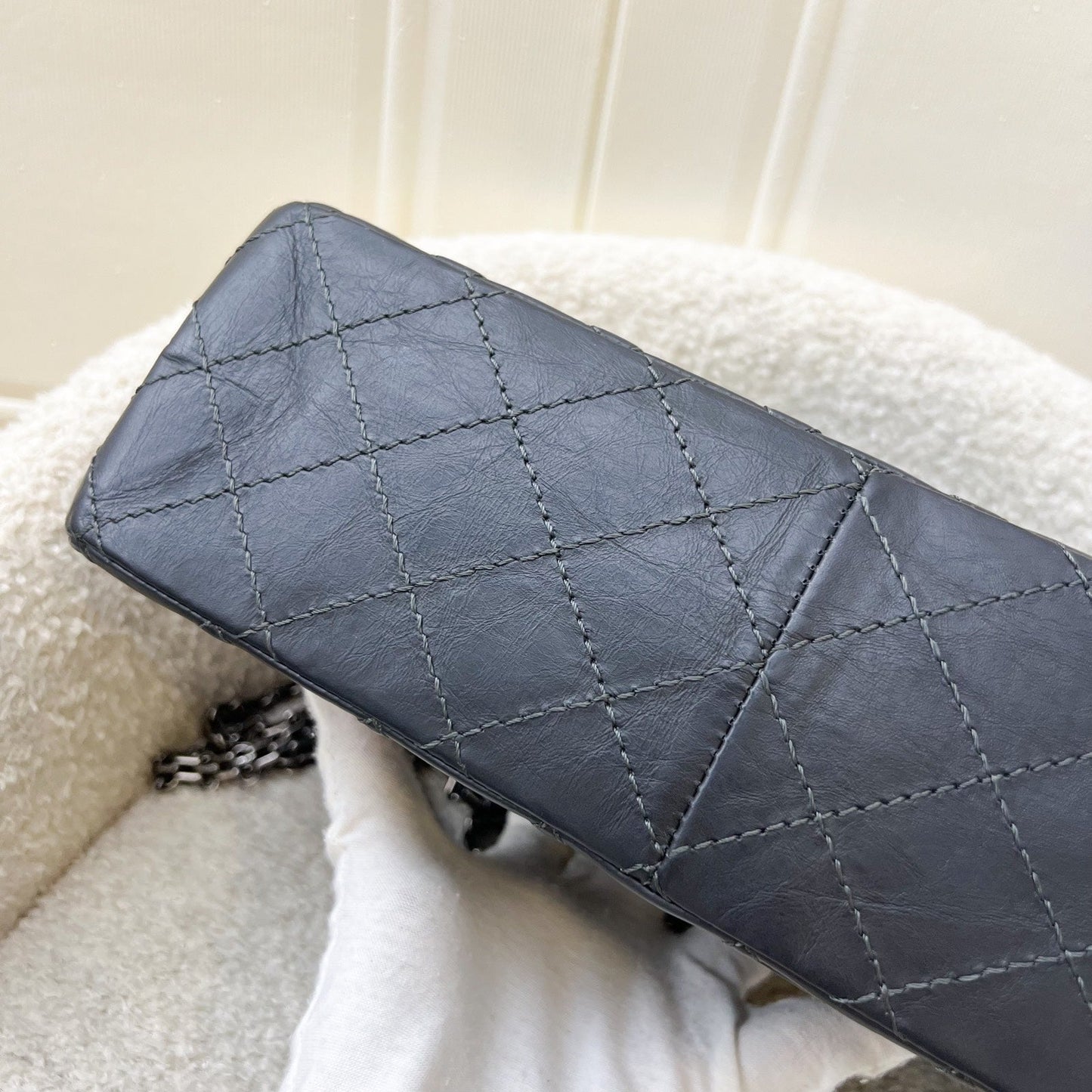 GLM-Large 2.55 Reissue Flap in Charcoal Grey Distressed Calfskin and RHW