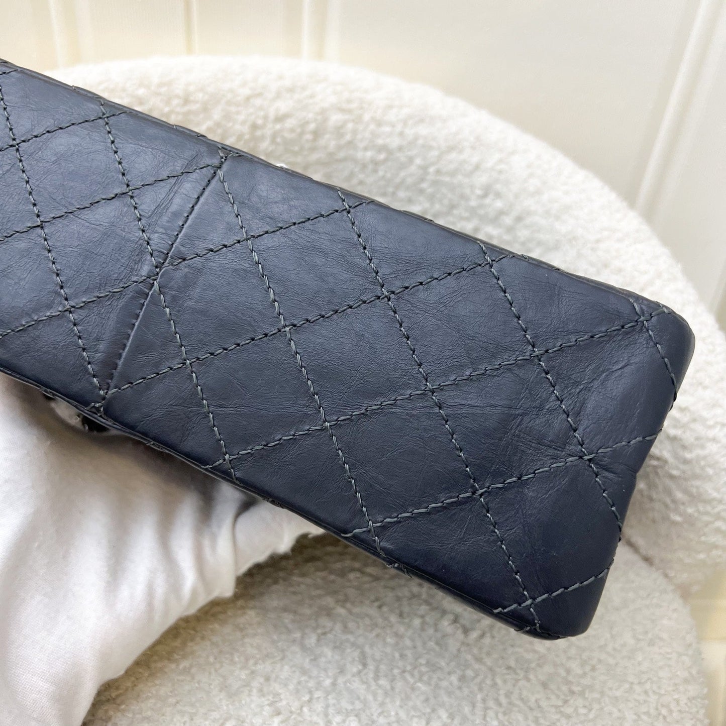 GLM-Large 2.55 Reissue Flap in Charcoal Grey Distressed Calfskin and RHW