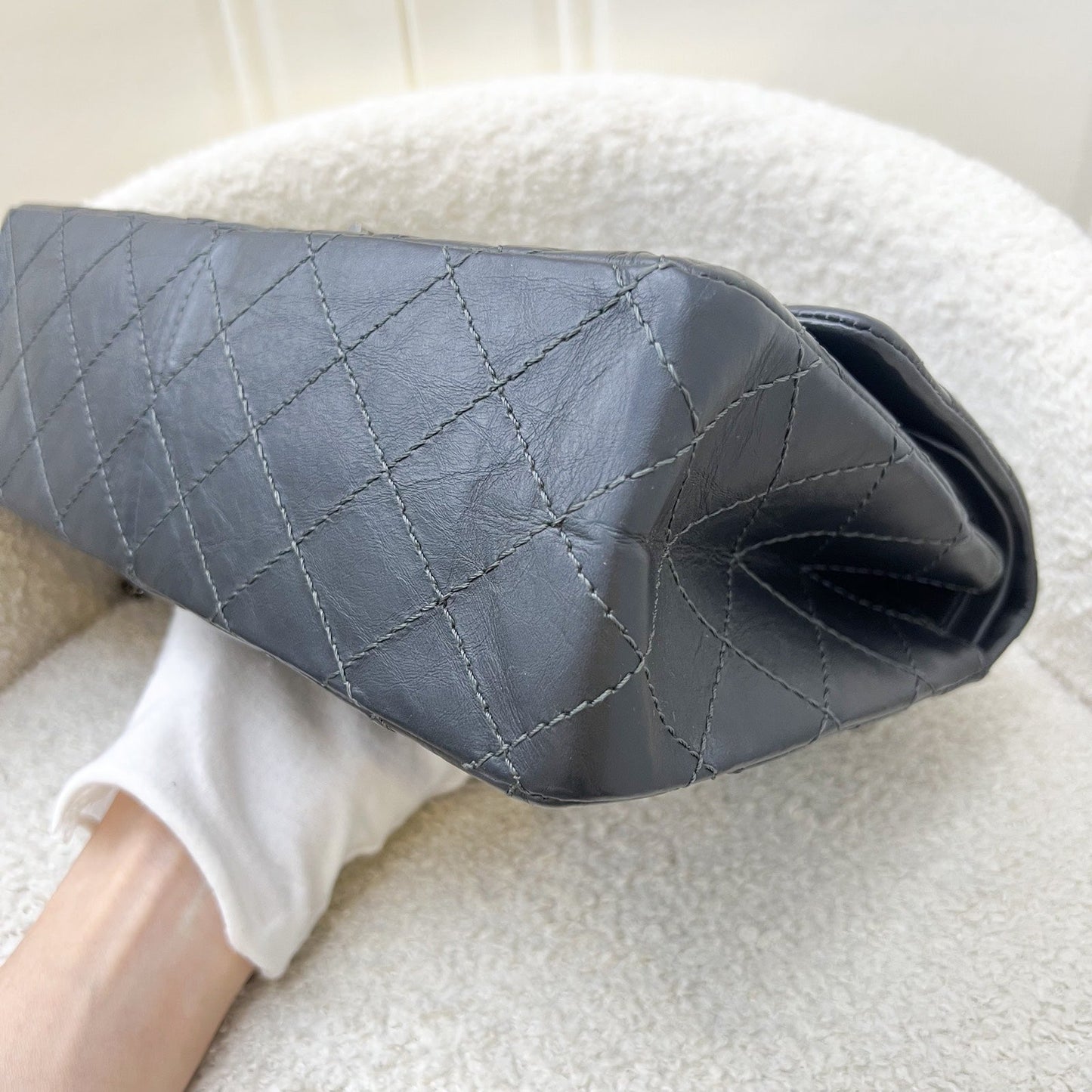GLM-Large 2.55 Reissue Flap in Charcoal Grey Distressed Calfskin and RHW