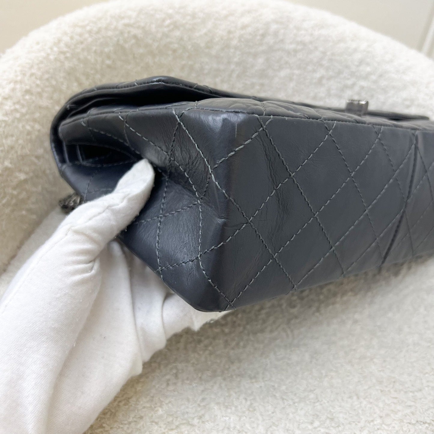 GLM-Large 2.55 Reissue Flap in Charcoal Grey Distressed Calfskin and RHW