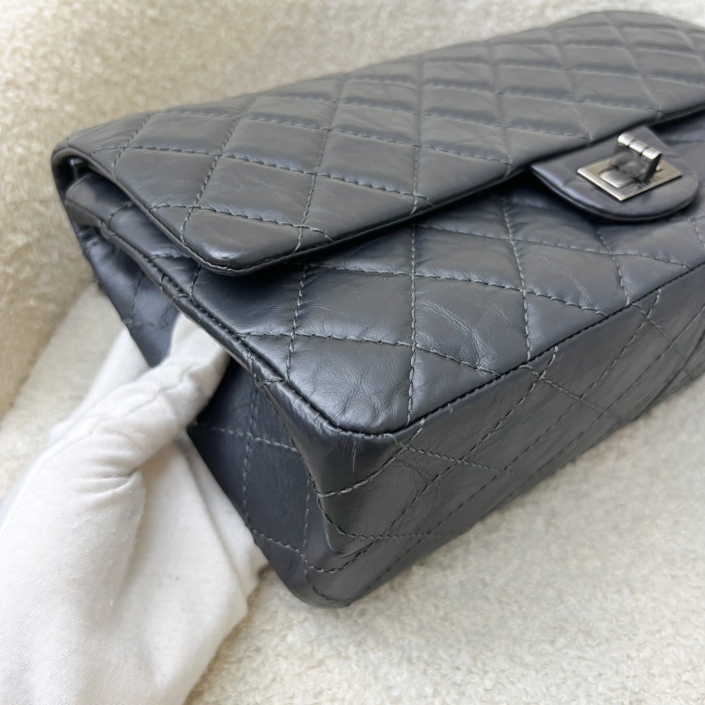 GLM-Large 2.55 Reissue Flap in Charcoal Grey Distressed Calfskin and RHW