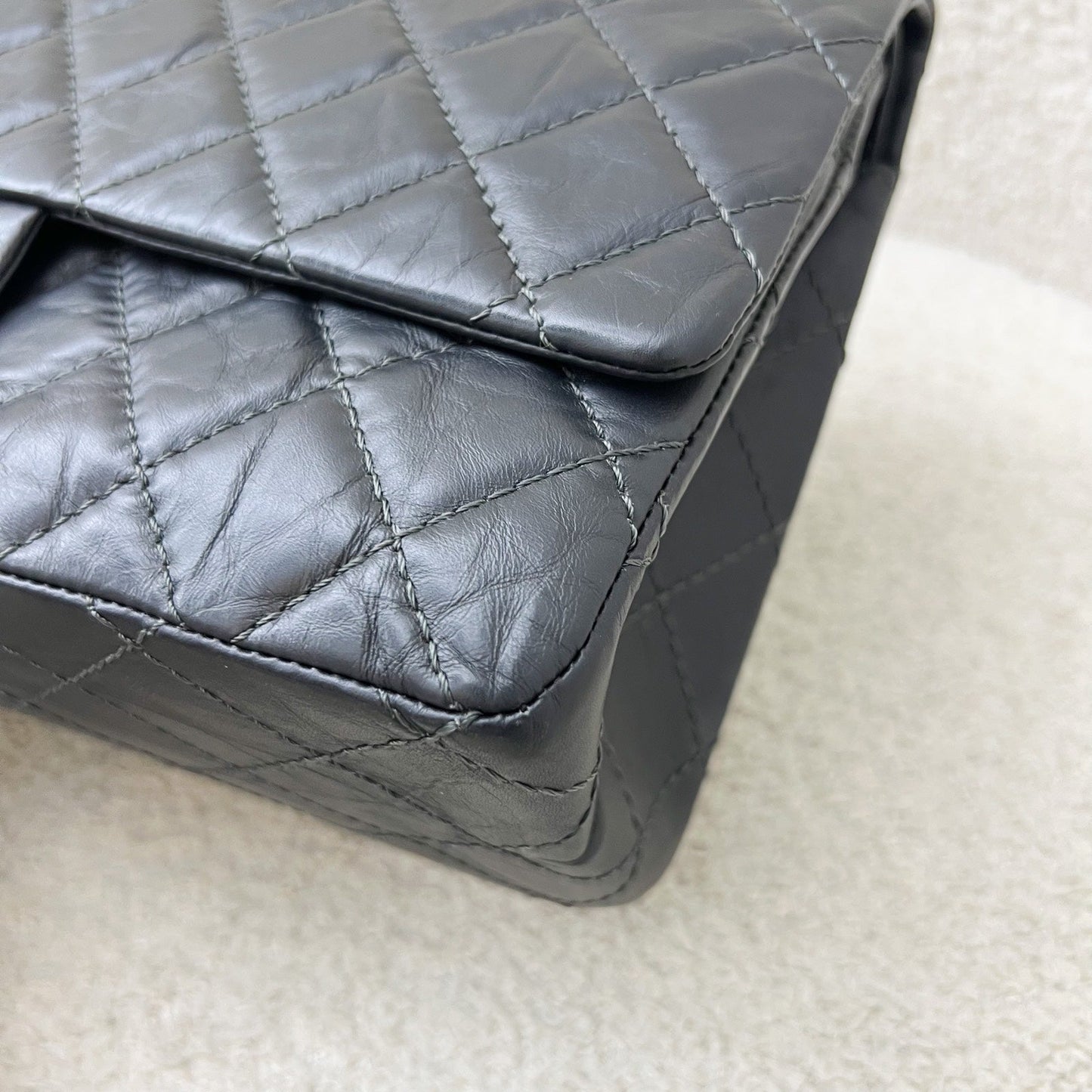 GLM-Large 2.55 Reissue Flap in Charcoal Grey Distressed Calfskin and RHW