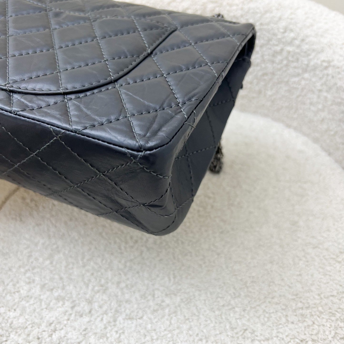 GLM-Large 2.55 Reissue Flap in Charcoal Grey Distressed Calfskin and RHW
