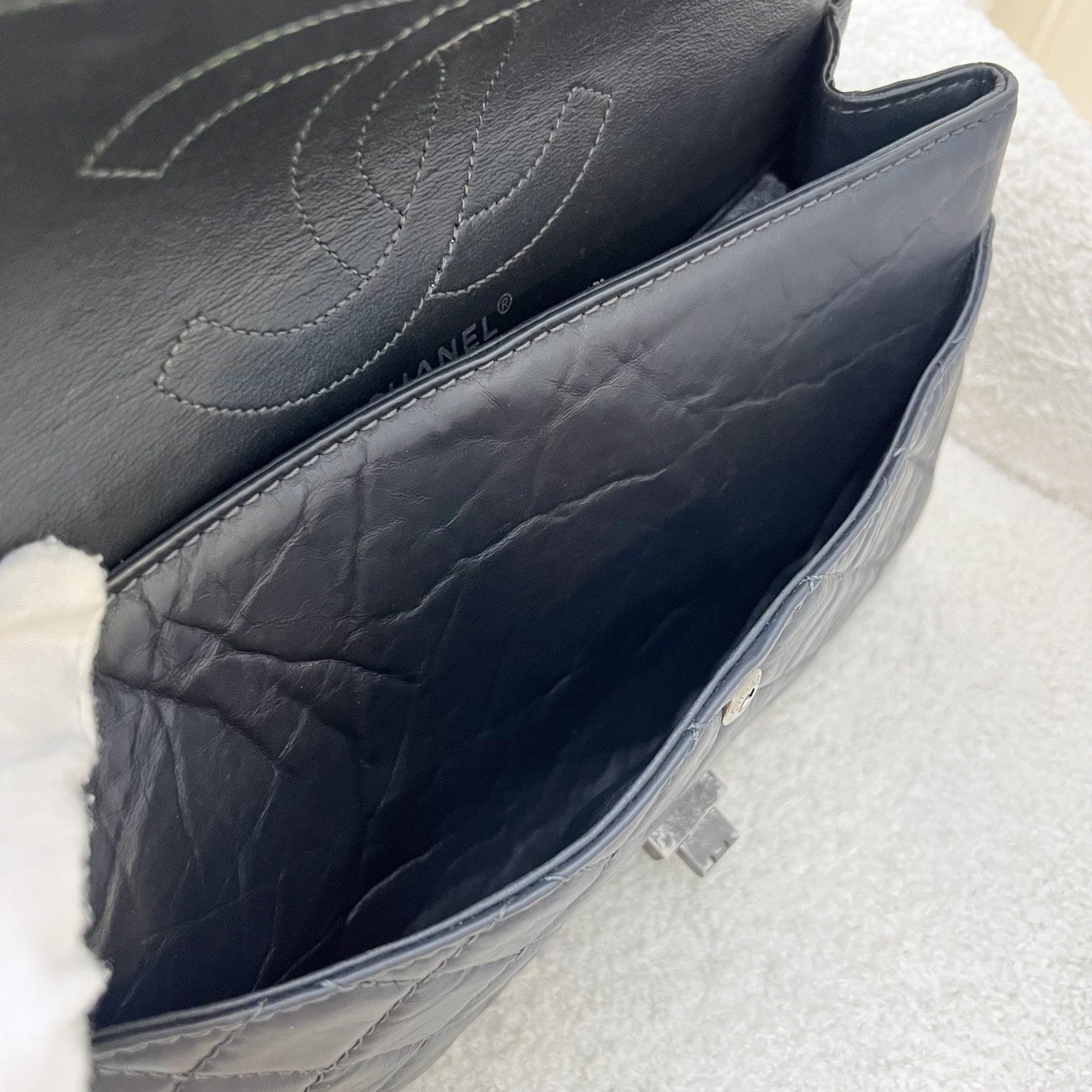 GLM-Large 2.55 Reissue Flap in Charcoal Grey Distressed Calfskin and RHW