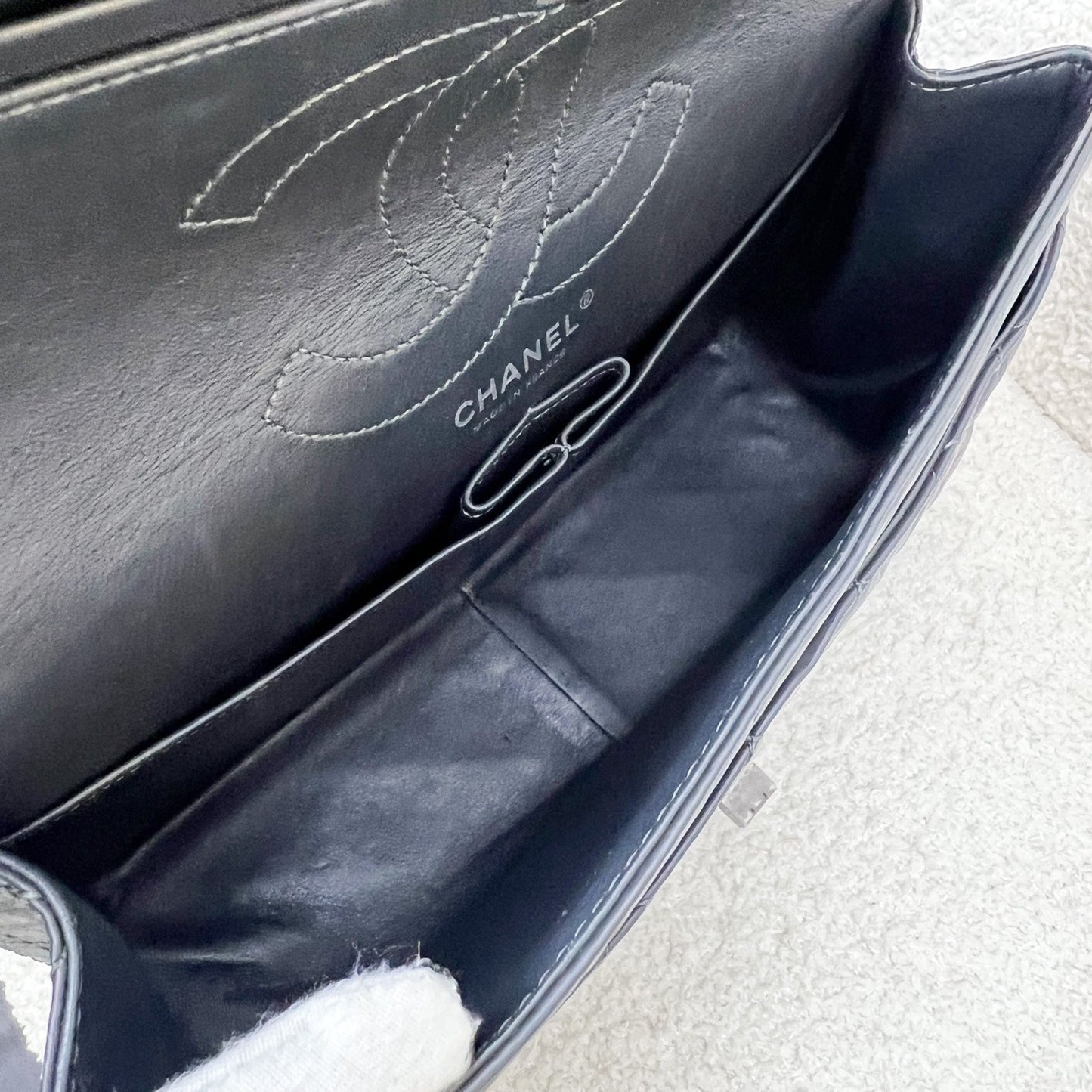 GLM-Large 2.55 Reissue Flap in Charcoal Grey Distressed Calfskin and RHW