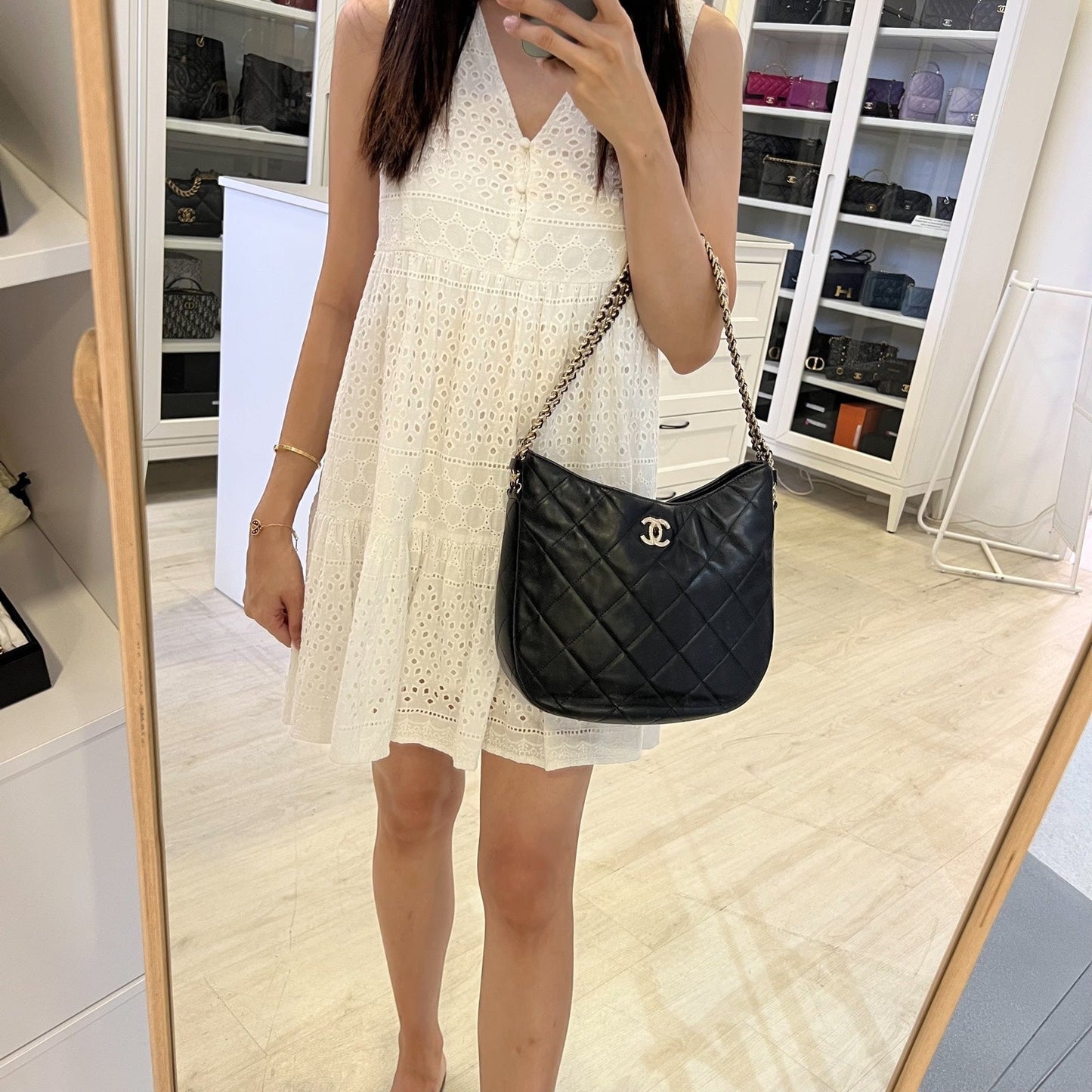 GLM-22P Hobo Bag in Black Lambskin and LGHW (Model: AS3153)