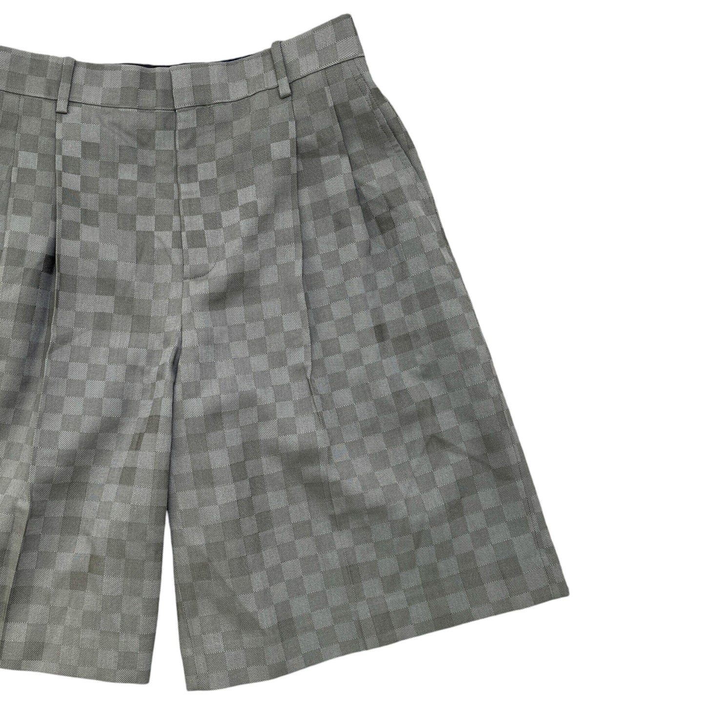 Men's Tailored Wide Damier Wool Shorts Grey Size IT 50 / UK 34
