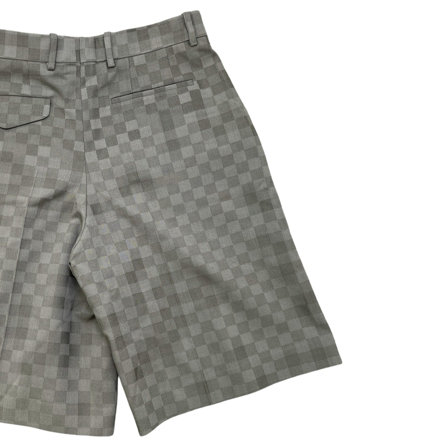 Men's Tailored Wide Damier Wool Shorts Grey Size IT 50 / UK 34