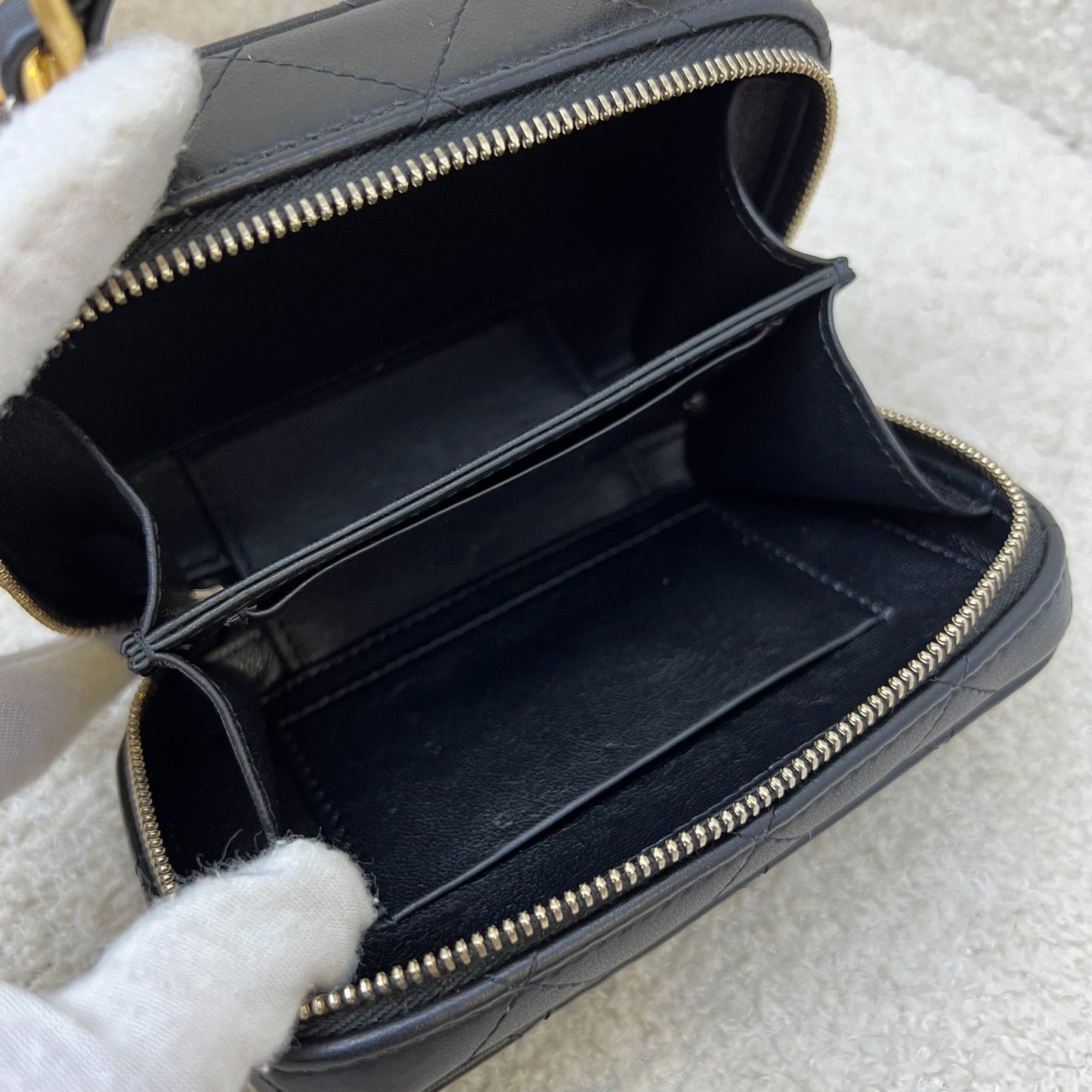 GLM-22A Afternoon Tea Vanity / Clutch with Chain in Black Lambskin and AGHW