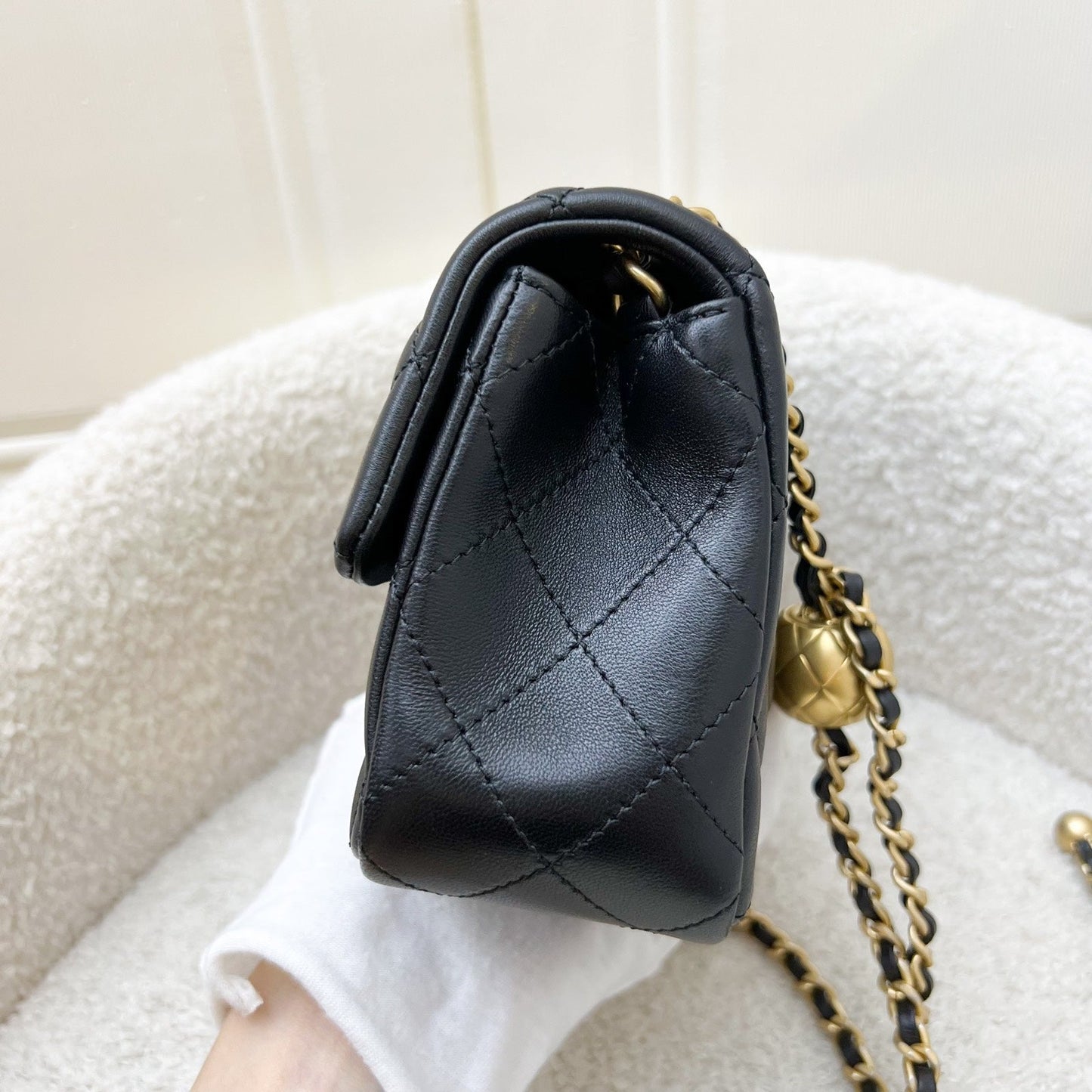 GLM-Pearl Crush Mini Rectangle Flap in 24K Black Stiff Lambskin and AGHW (AS1787)