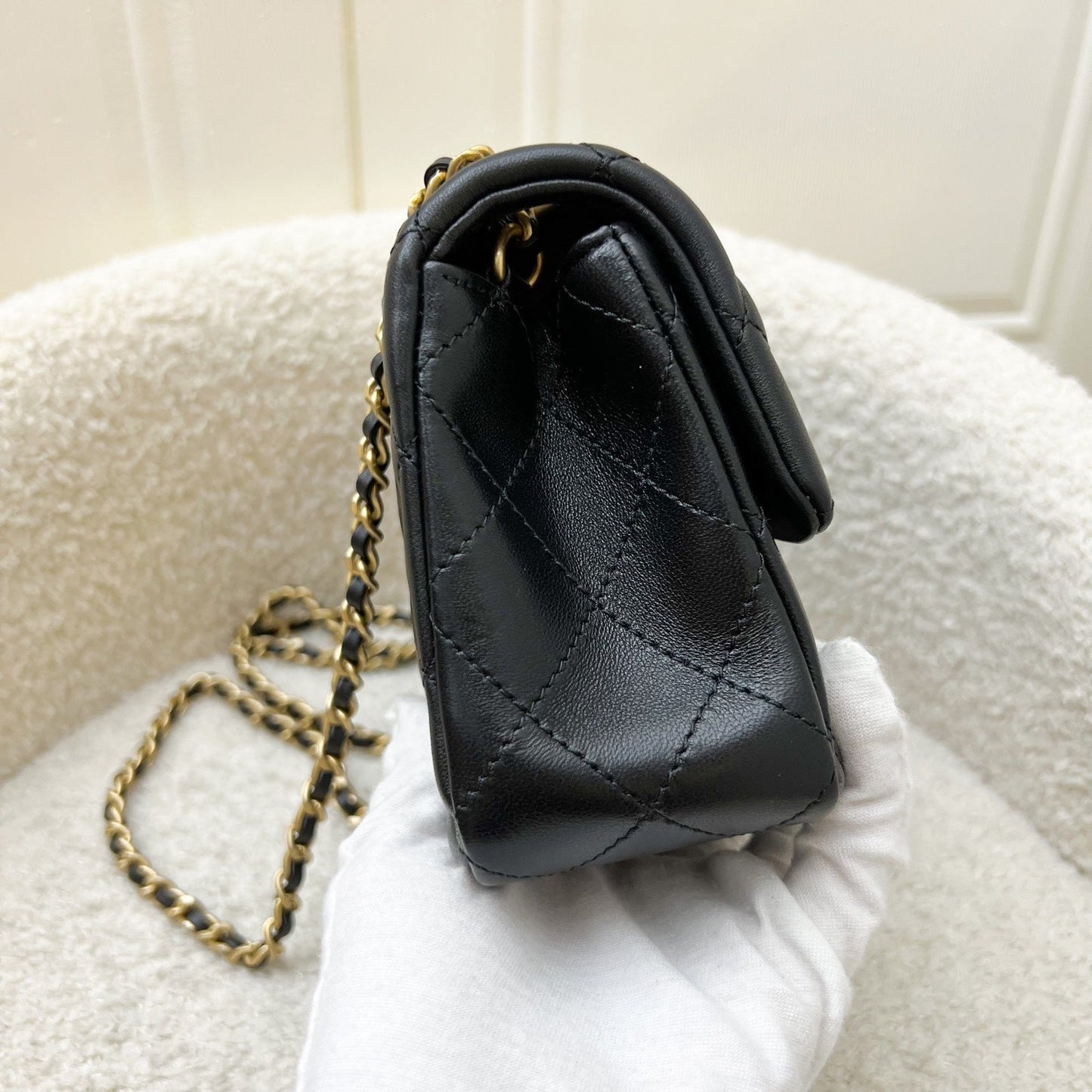 GLM-Pearl Crush Mini Rectangle Flap in 24K Black Stiff Lambskin and AGHW (AS1787)