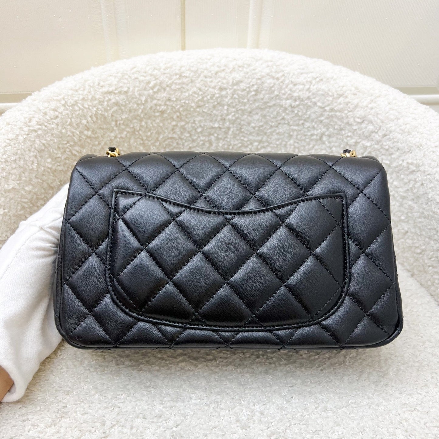 GLM-Pearl Crush Mini Rectangle Flap in 24K Black Stiff Lambskin and AGHW (AS1787)