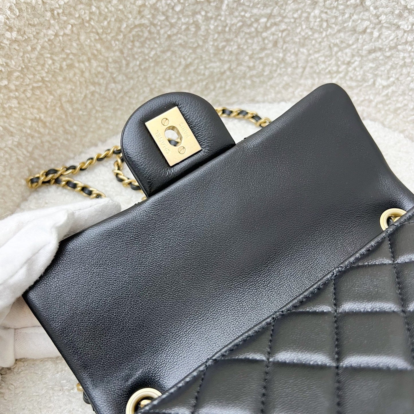 GLM-Pearl Crush Mini Rectangle Flap in 24K Black Stiff Lambskin and AGHW (AS1787)
