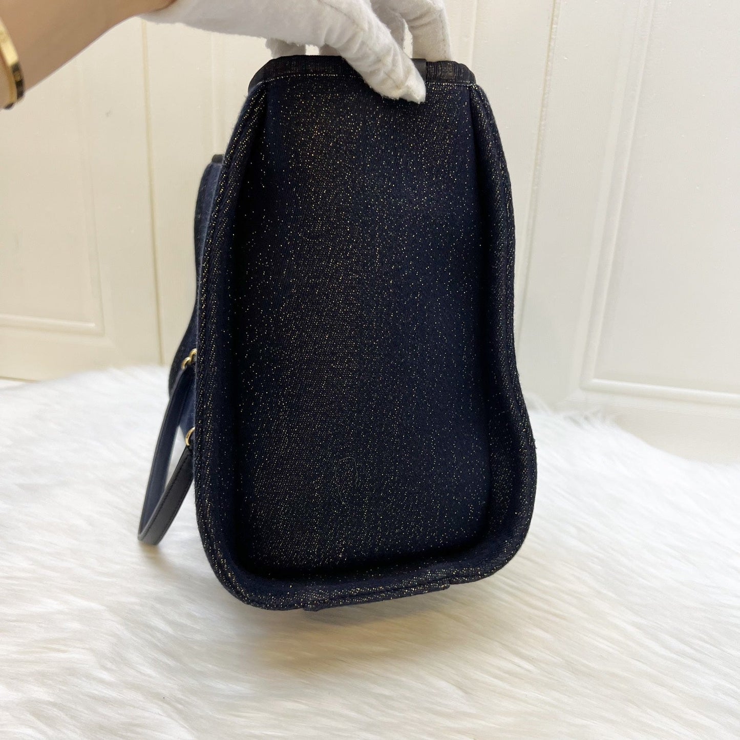 GLM-Deauville Medium Tote in Navy Fabric, Glittery Threading and LGHW
