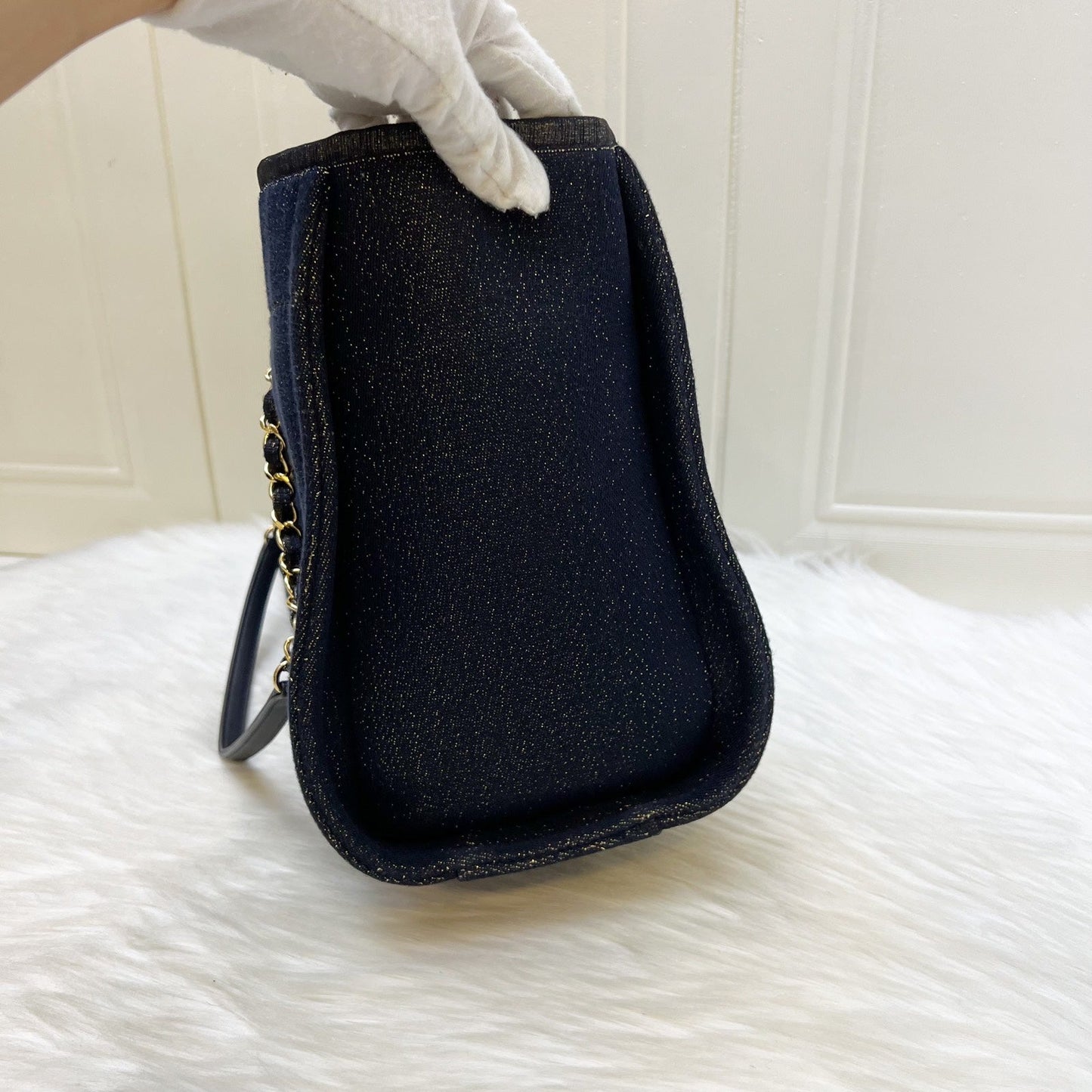 GLM-Deauville Medium Tote in Navy Fabric, Glittery Threading and LGHW