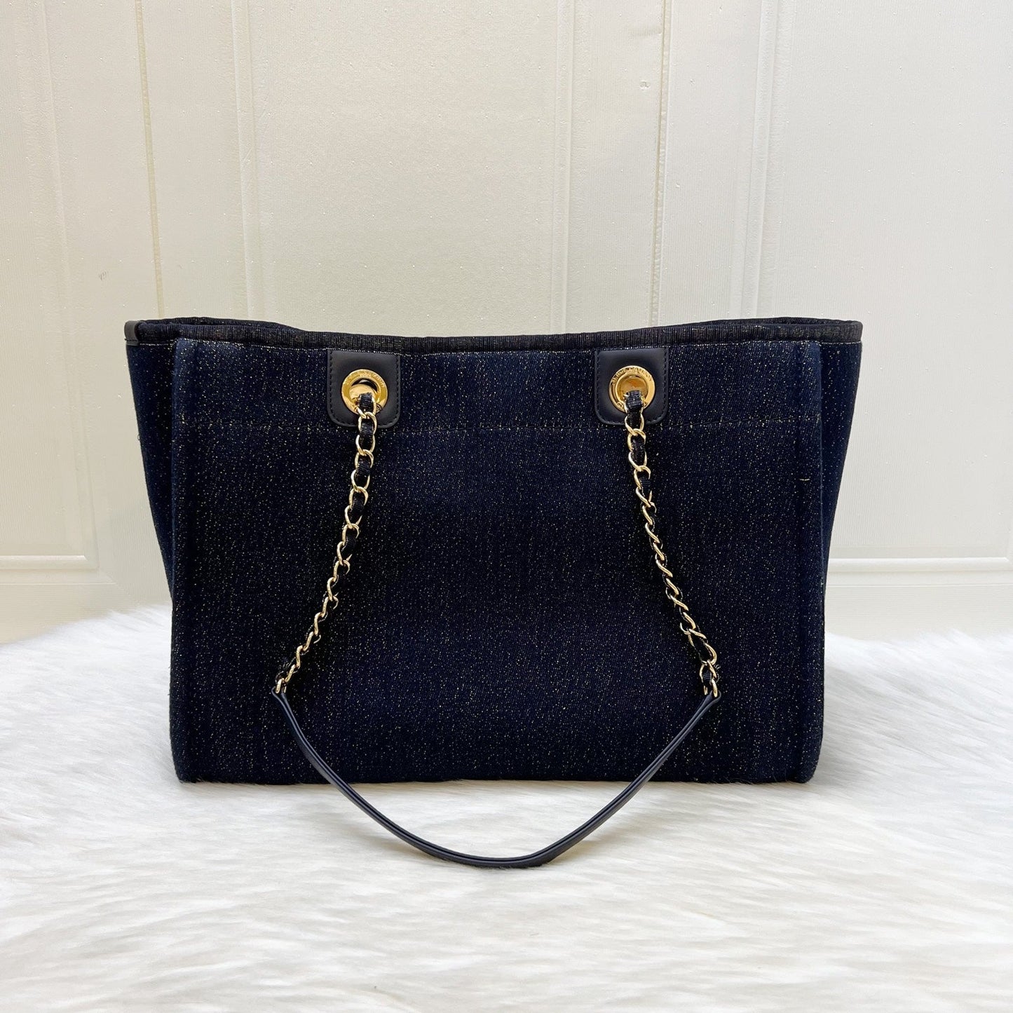 GLM-Deauville Medium Tote in Navy Fabric, Glittery Threading and LGHW