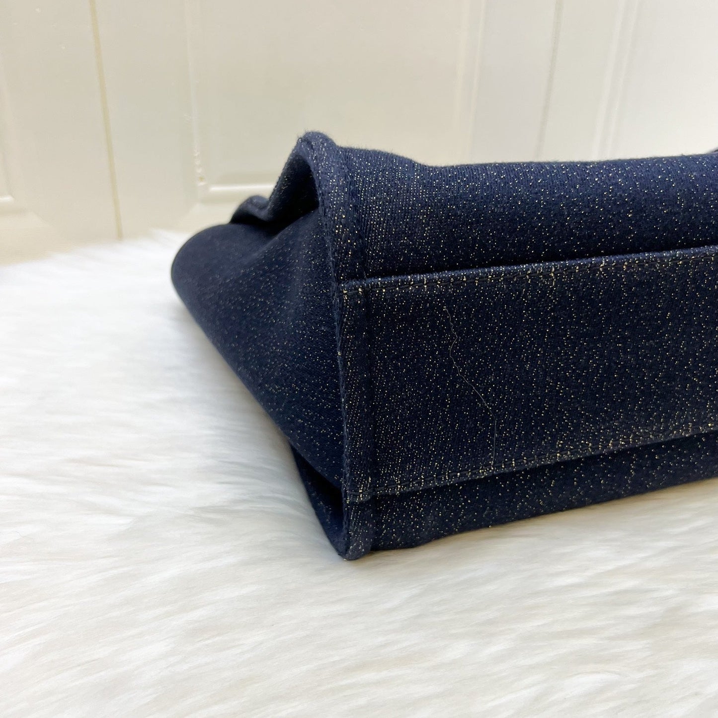 GLM-Deauville Medium Tote in Navy Fabric, Glittery Threading and LGHW