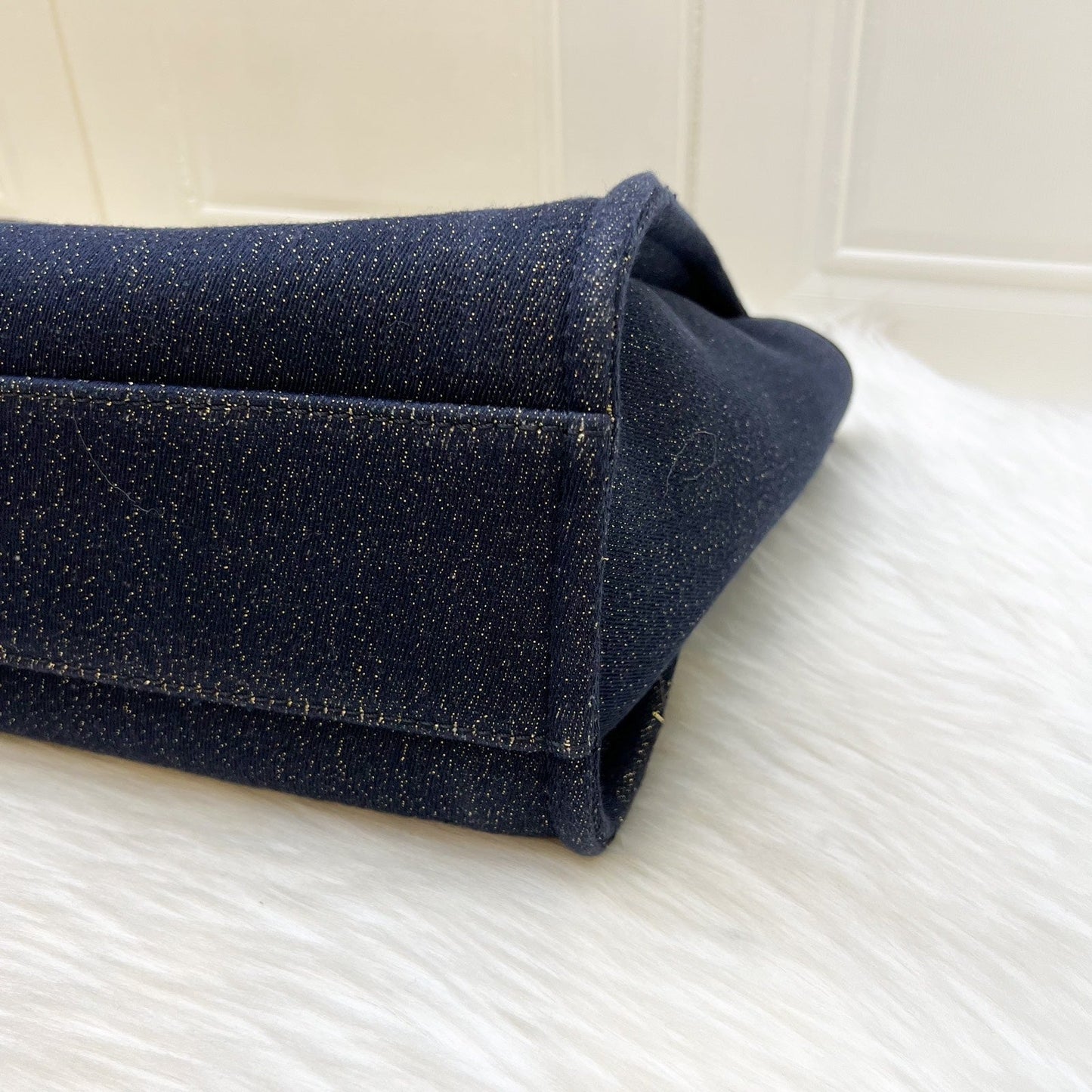 GLM-Deauville Medium Tote in Navy Fabric, Glittery Threading and LGHW