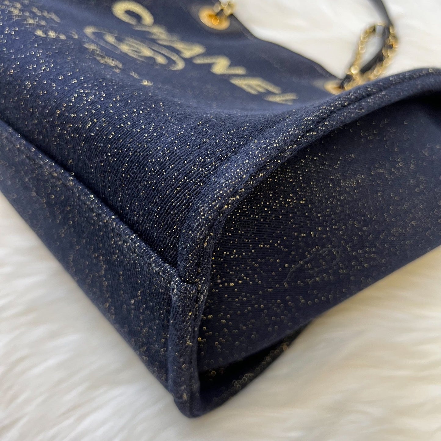 GLM-Deauville Medium Tote in Navy Fabric, Glittery Threading and LGHW