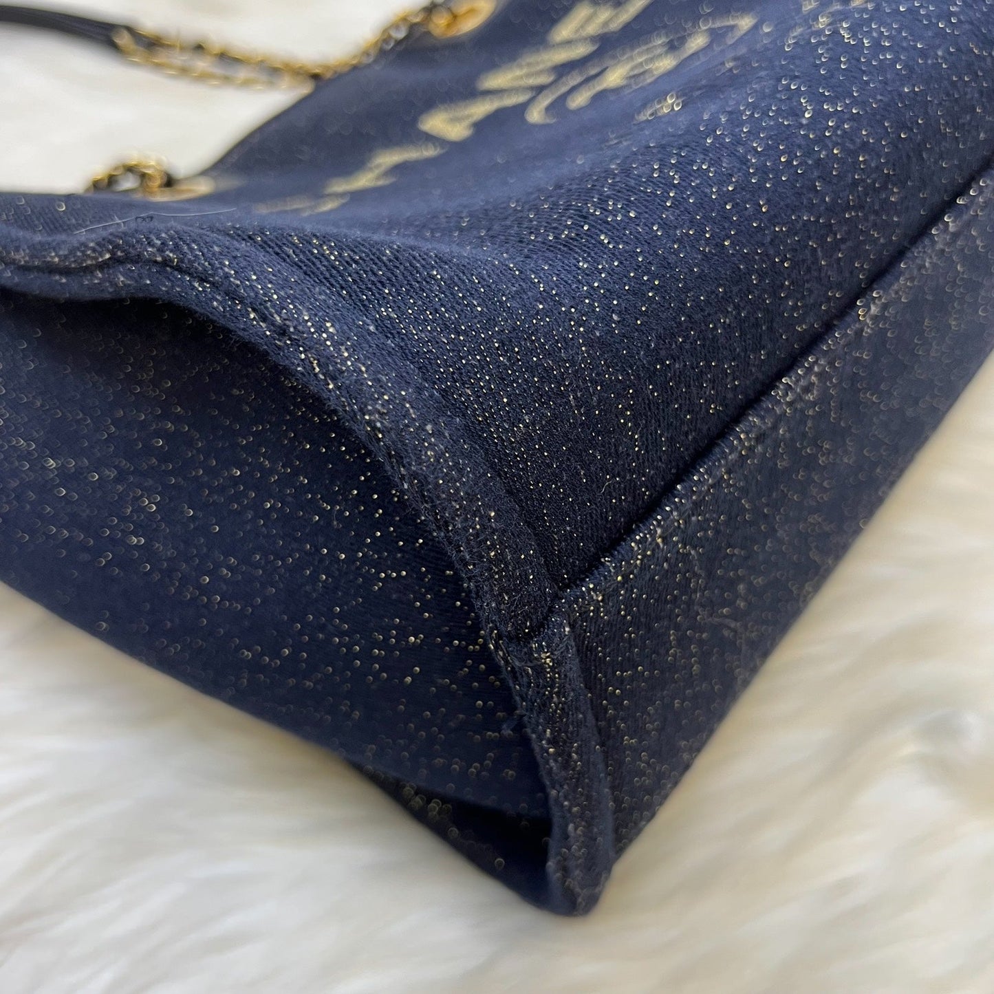 GLM-Deauville Medium Tote in Navy Fabric, Glittery Threading and LGHW