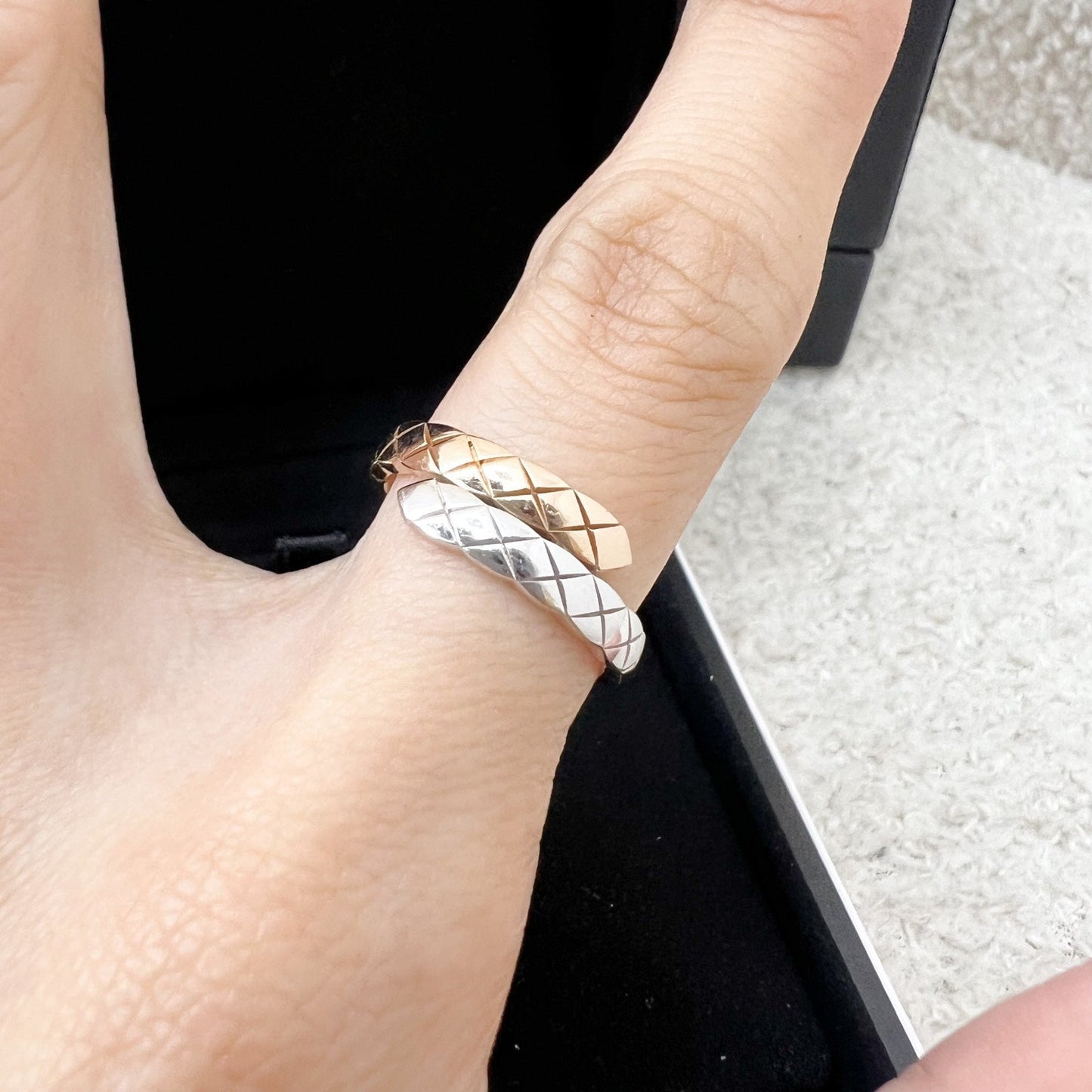 GLM-Coco Crush Toi Et Moi Ring Small Version with Diamonds in 18K White and Beige Gold Sz 51